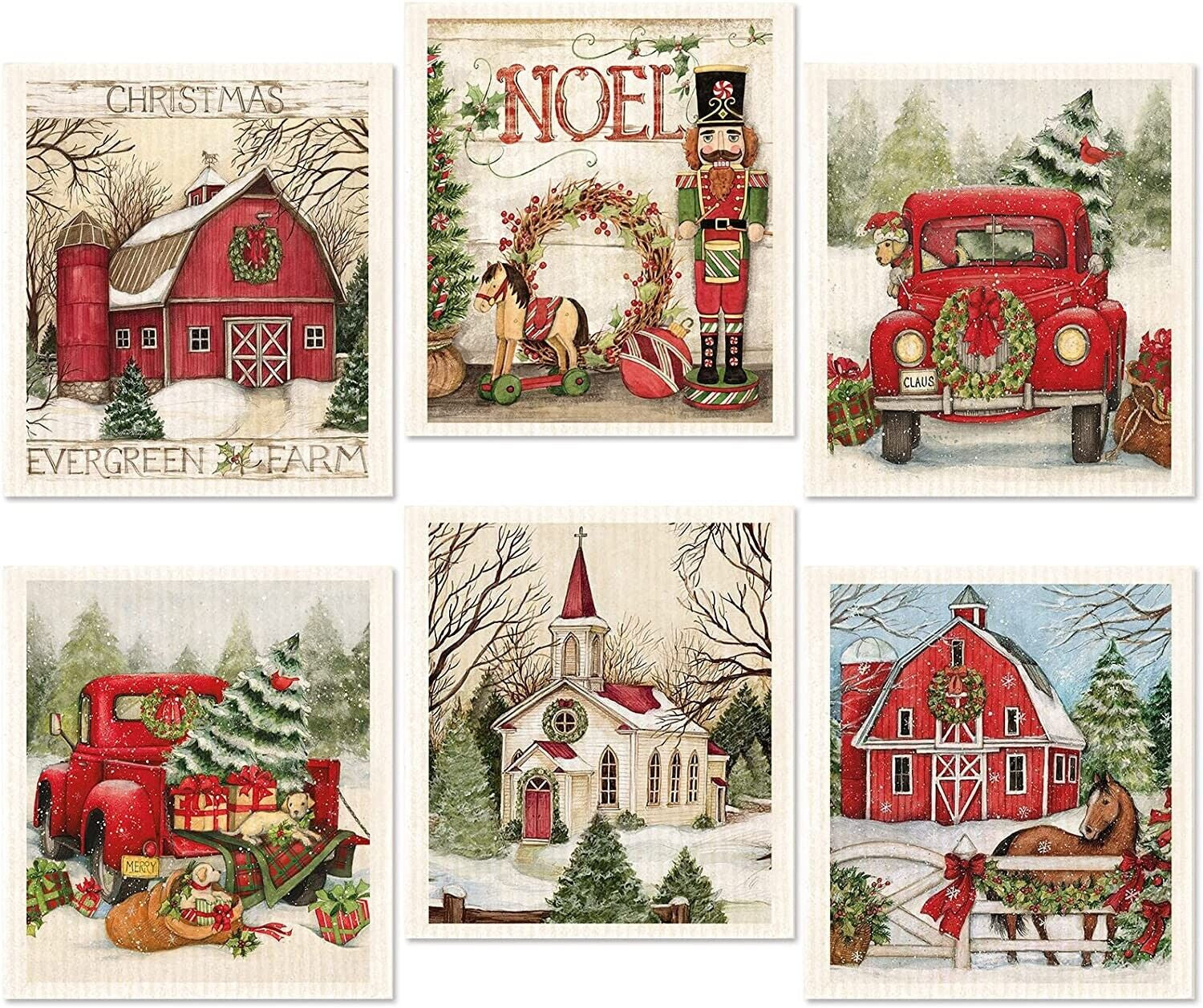 Morigins Swedish Kitchen Dishcloths Christmas Absorbent Dish Towels 6 Pieces