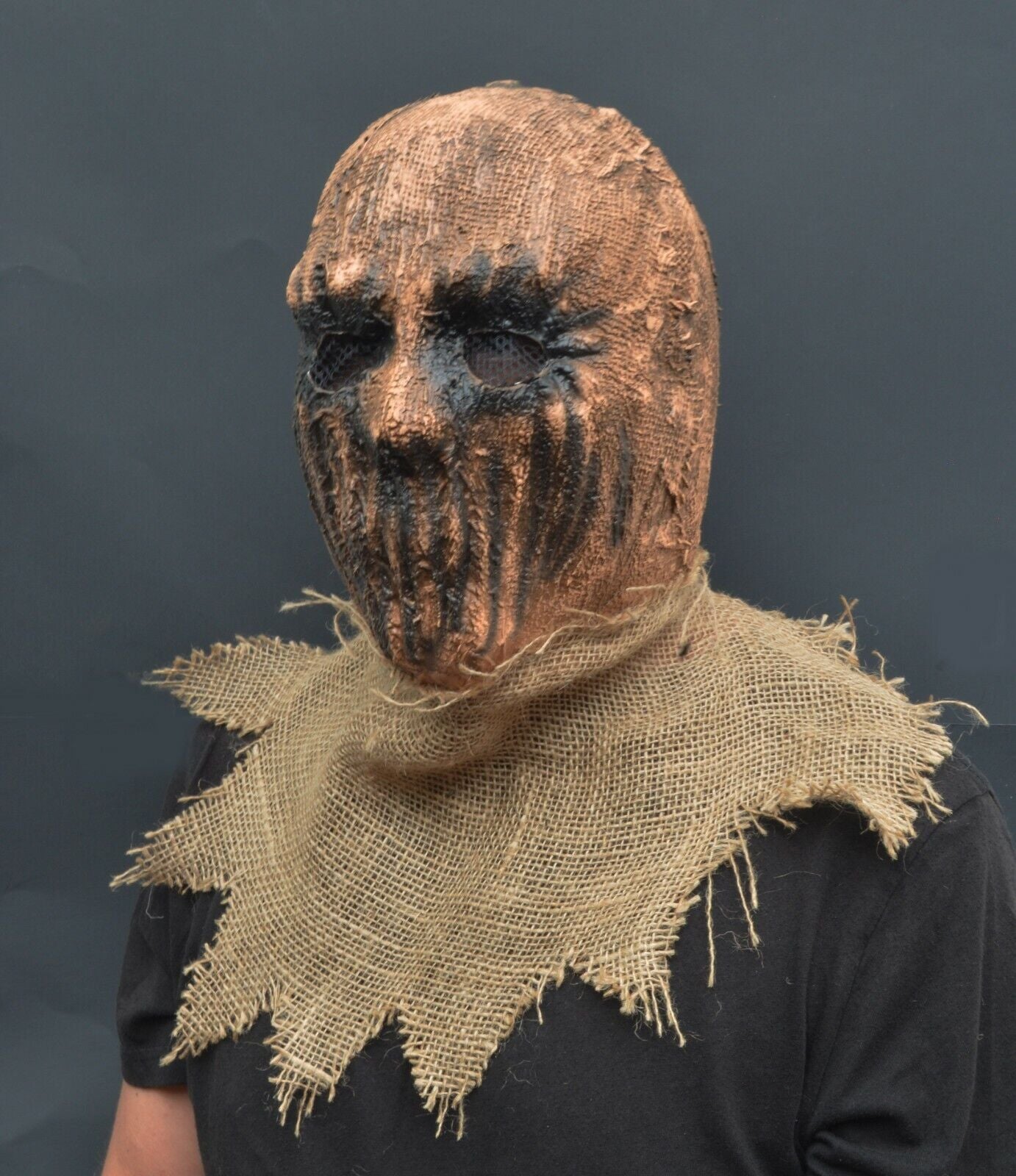 Scarecrow Halloween Costume Mask Latex & Burlap Realistic Scary Scare Crow Mask