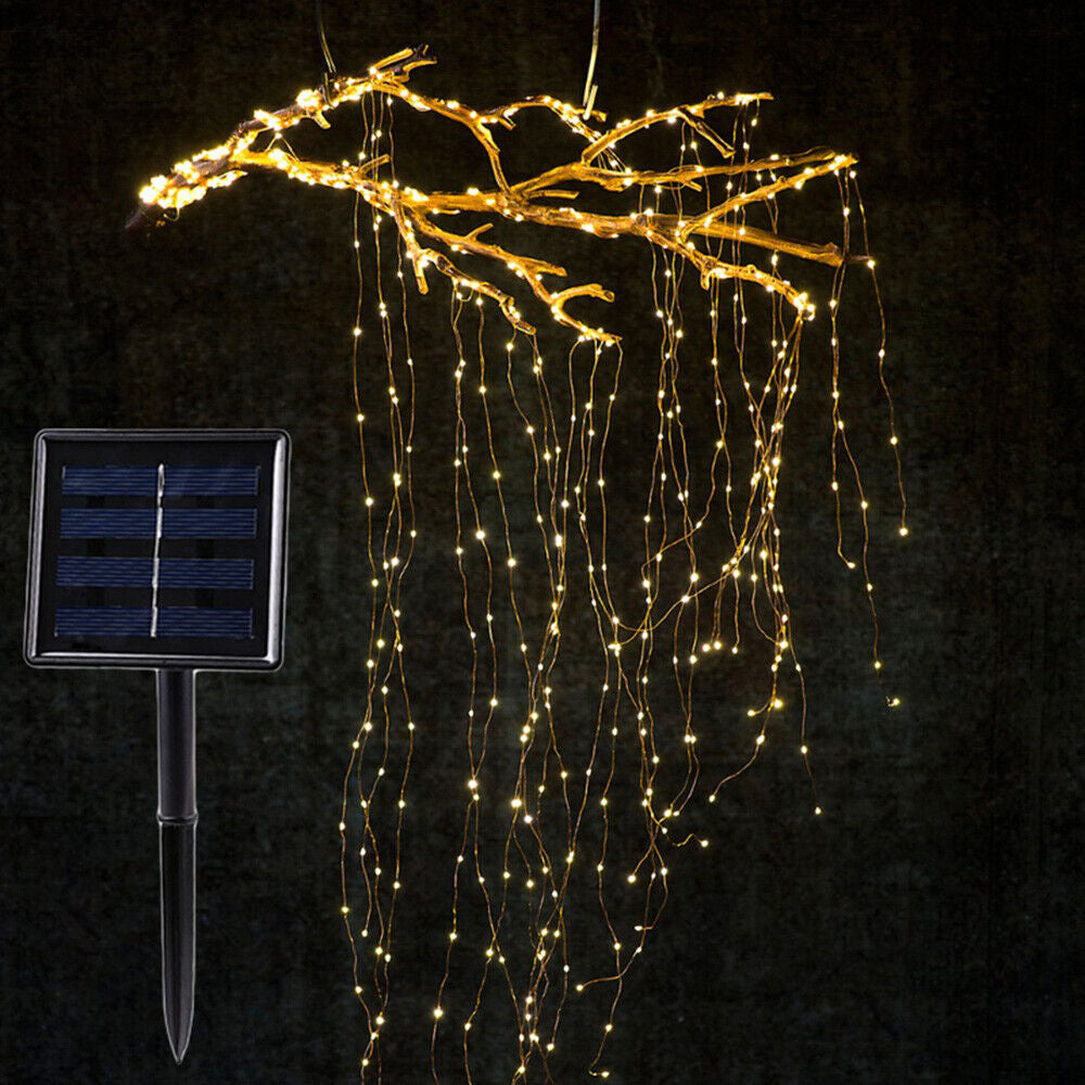 Solar Led String Lights Outdoor Waterfall Fairy Icicle Lamp Garden Halloween