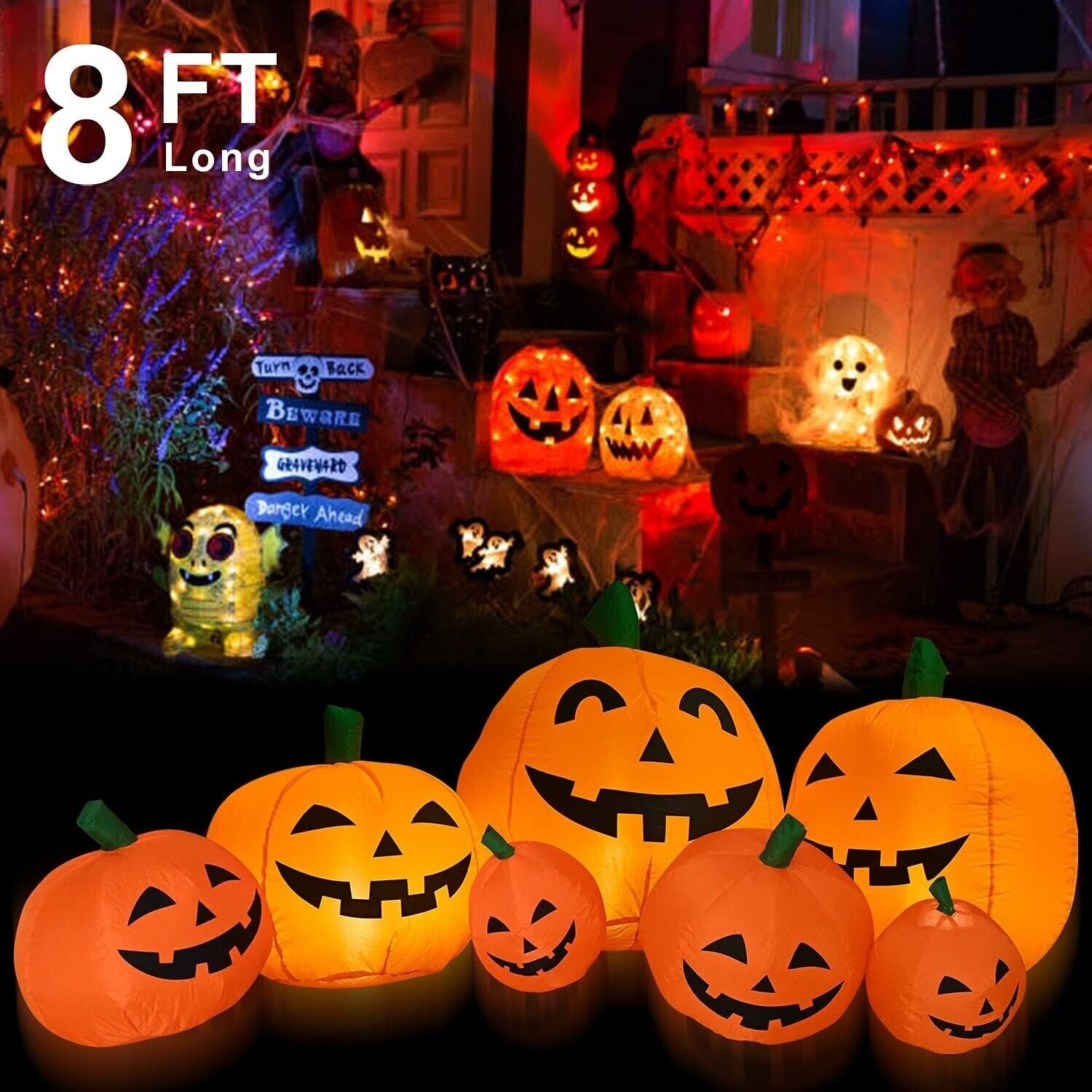 8FT Inflatable Halloween Pumpkins with Built-In Leds - Outdoor Yard Decorations