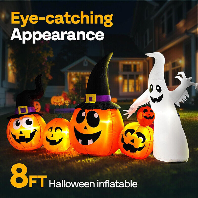 Halloween Inflatable Pumpkin Family & Ghost 8FT Long Outdoor Blow up Yard Decor