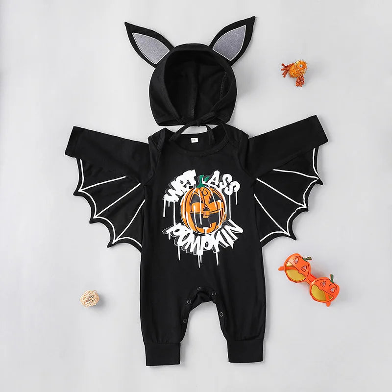 Halloween Baby Costume Pumpkin Head Skull Bones Infant Costume Bat Romper Baby Jumpsuit Suit 2Pcs Clothes Newborn Jumpsuit 0-24M