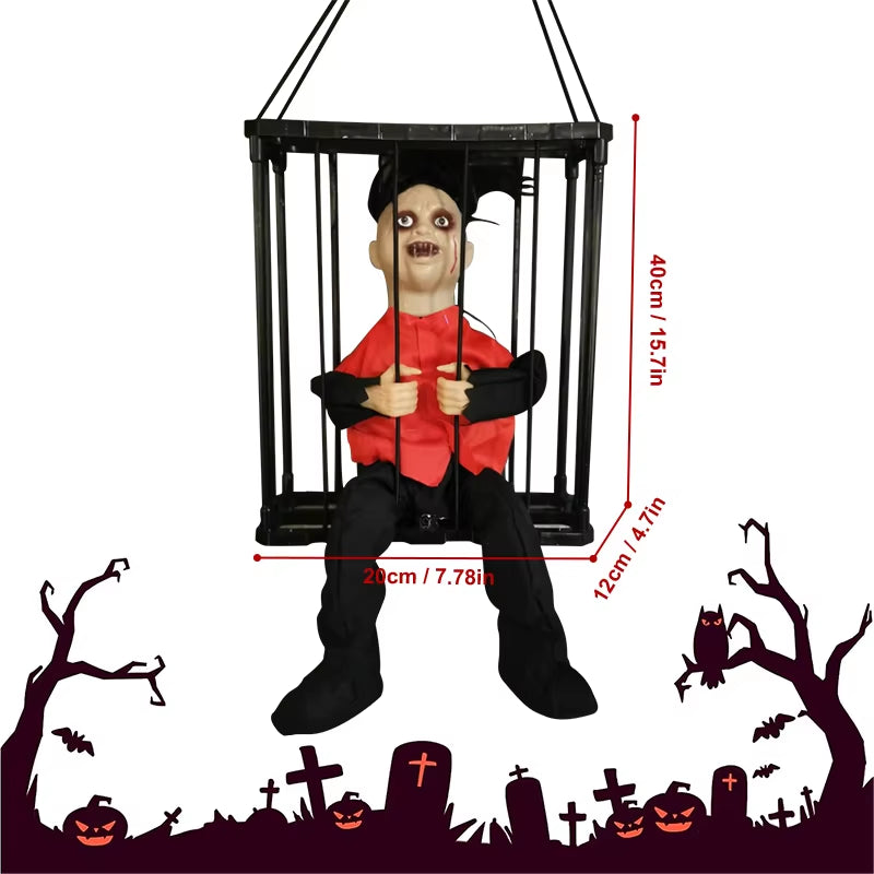 Halloween Animatronics Horror Skeleton Prisoner Toy Flashing Light Sound Doll Scary Ghost Haunted House Horror Party Props Decor