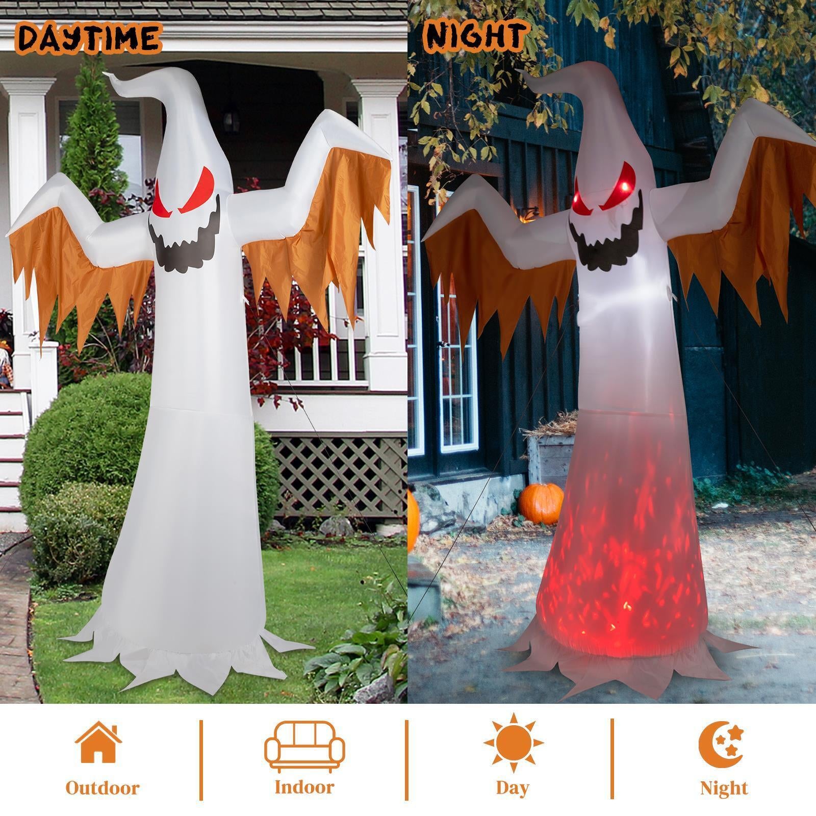 12FT Halloween Inflatable Giant Ghost with Red Eye Led Lights Blow up Decoration