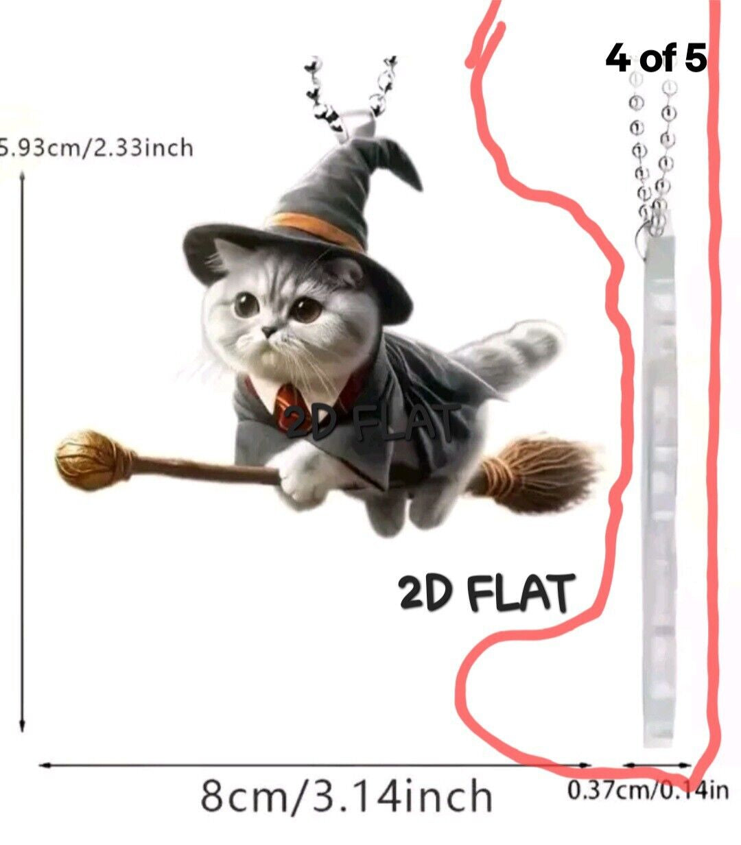 Flying Witch Cat | Acrylic Hanging Ornament | Halloween | Gothic | 2D Christmas