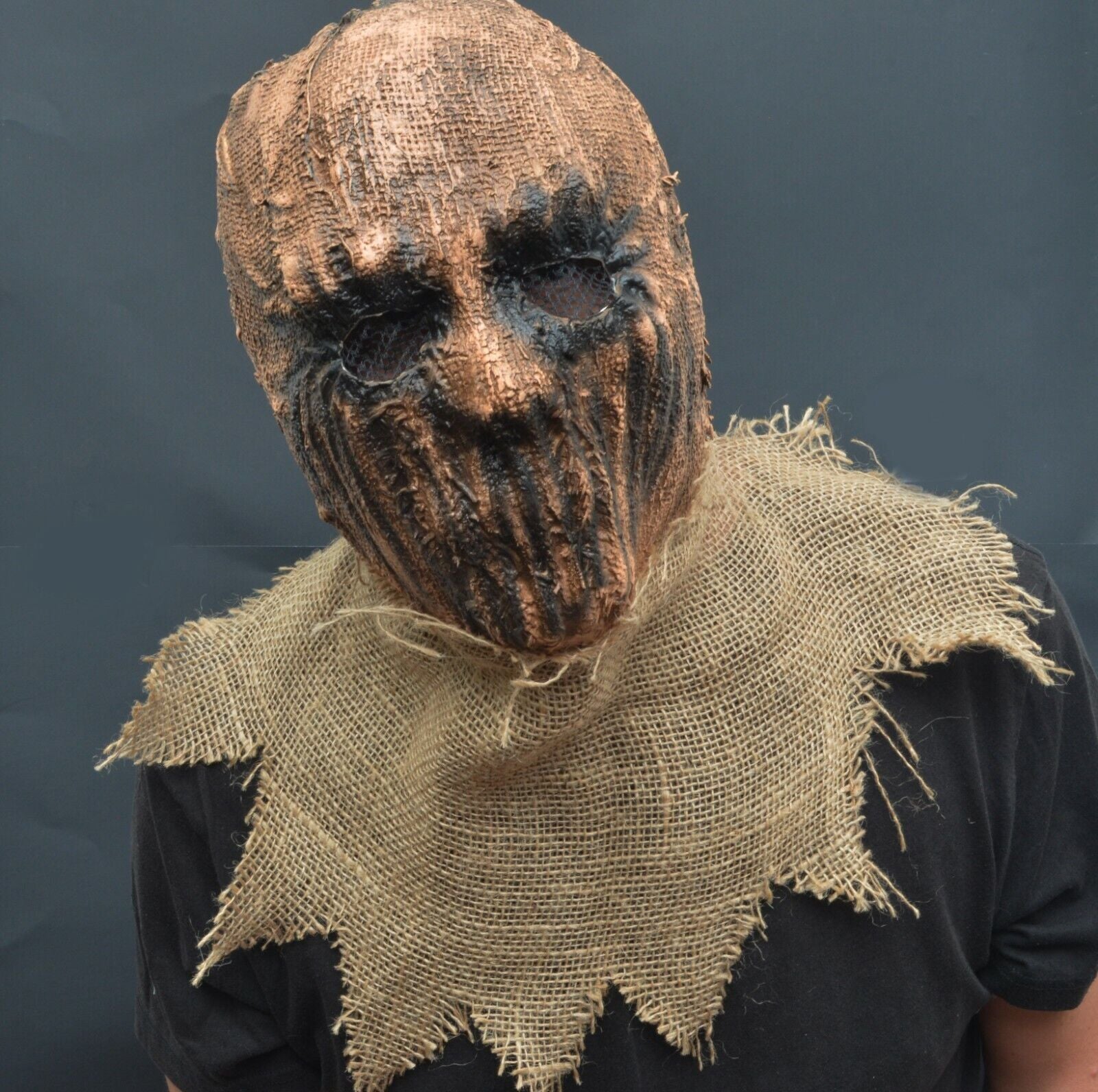 Scarecrow Halloween Costume Mask Latex & Burlap Realistic Scary Scare Crow Mask