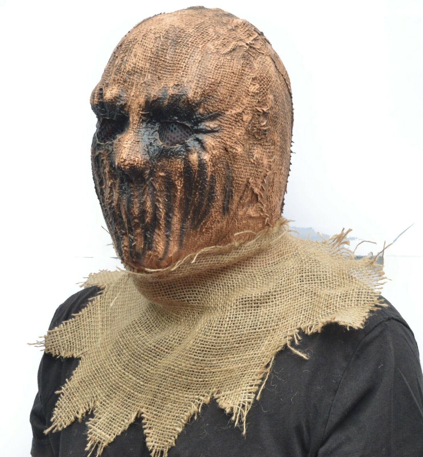 Scarecrow Halloween Costume Mask Latex & Burlap Realistic Scary Scare Crow Mask