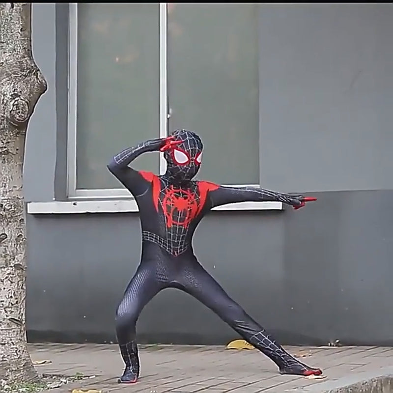 Into the Spiderverse Miles Morales Spiderman Jumpsuit Kids/Adult Costume Cosplay