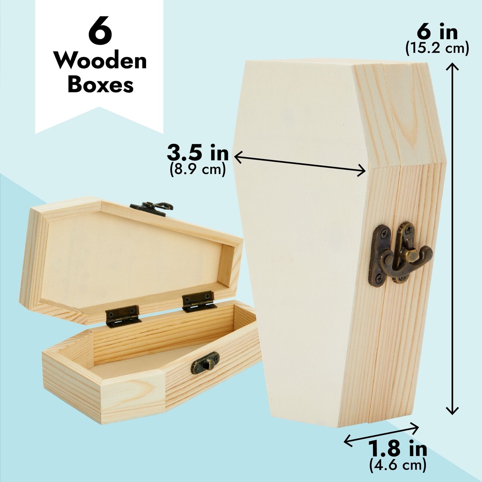 6 Pack Unfinished Halloween Coffin Box with Hinged Lids for Crafts 6 X 4 X 2 In