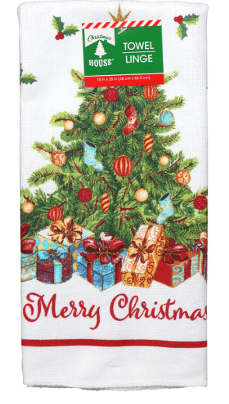 Festive Christmas Tree Kitchen Towel 2 Pack Hand Dish Drying FREE SHIPPING