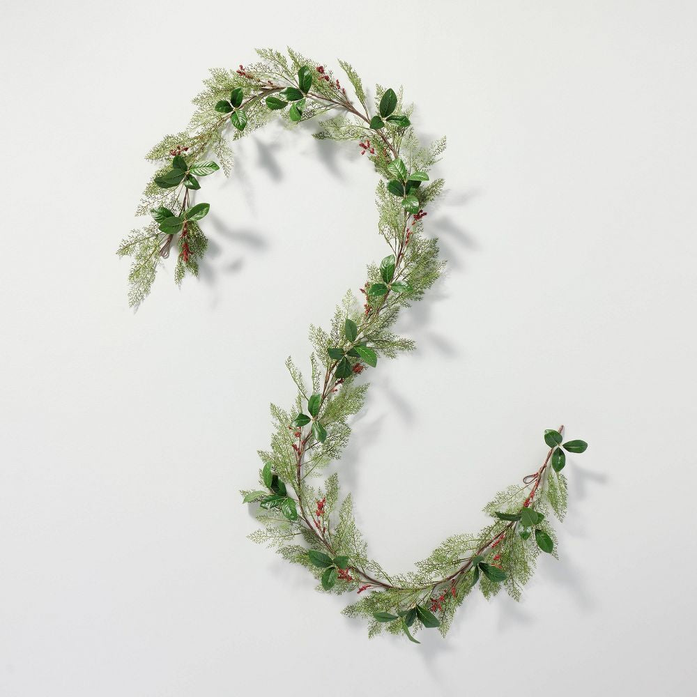 12' Faux Cedar & Magnolia Leaf with Winterberries Christmas Garland - Hearth &