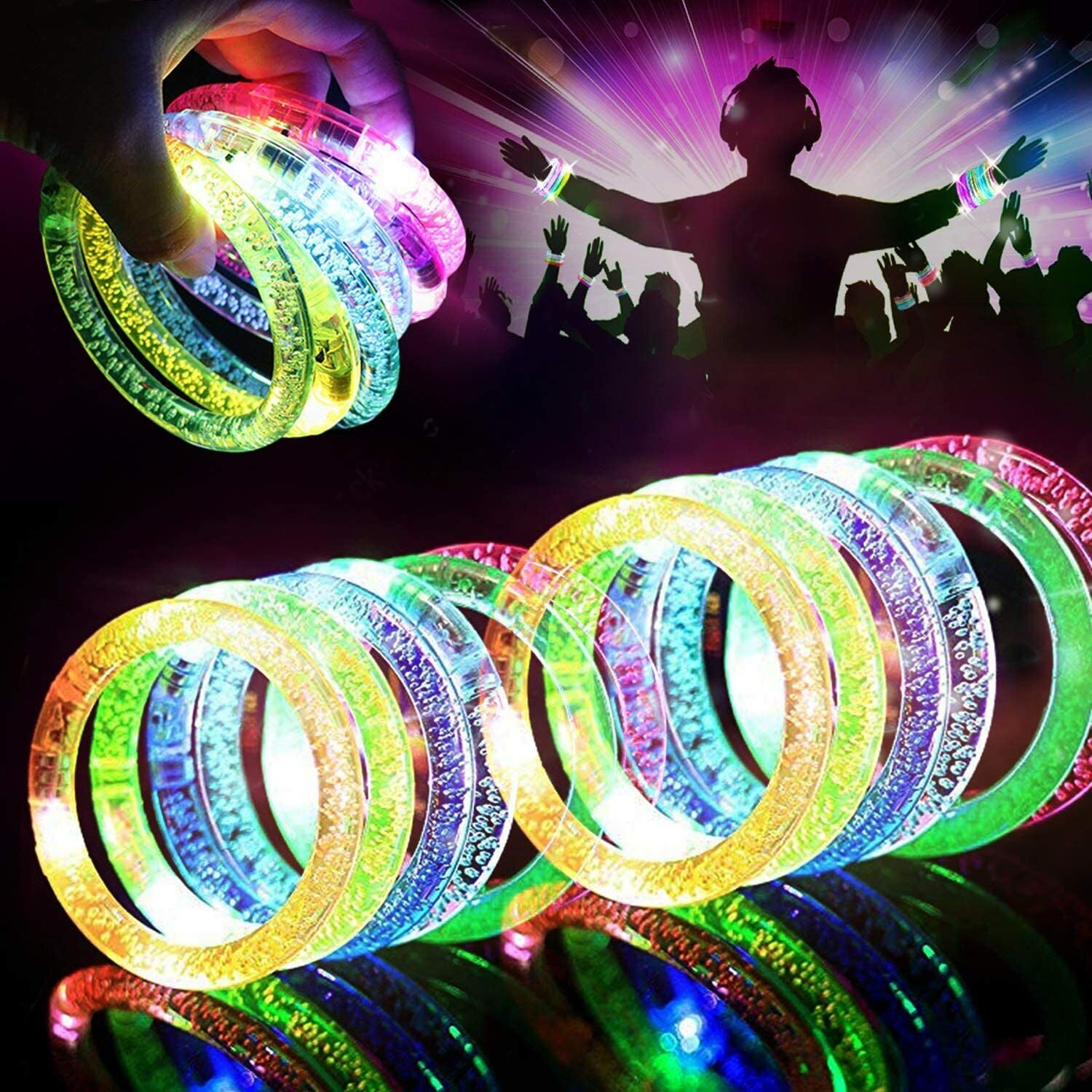 42 Pcs LED Bracelets 6 Colors Light up Glow in Dark Halloween Party Supplies