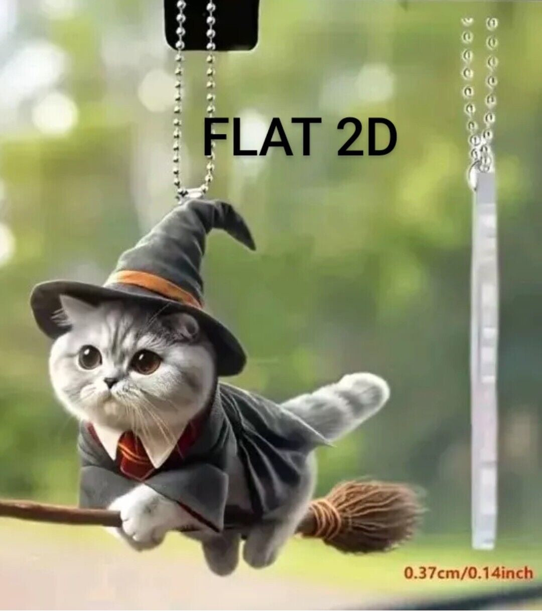 Flying Witch Cat | Acrylic Hanging Ornament | Halloween | Gothic | 2D Christmas