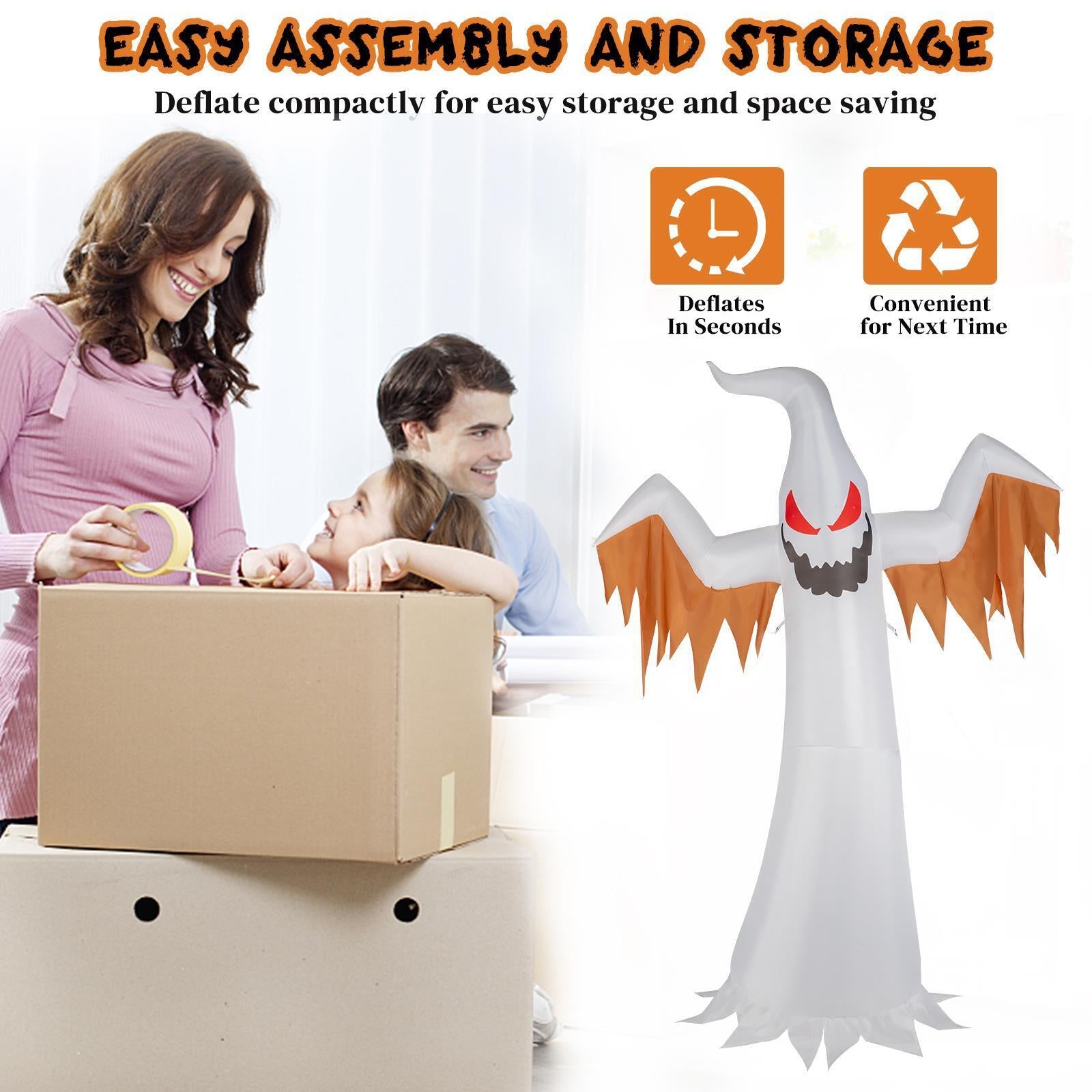 12FT Halloween Inflatable Giant Ghost with Red Eye Led Lights Blow up Decoration