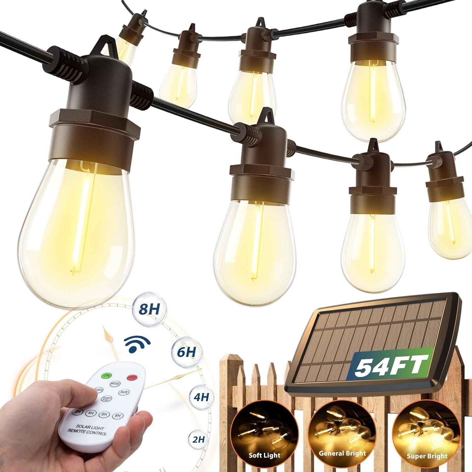 48 FT Solar String LED Lights Outdoor Waterproof with Remote Control and Timer