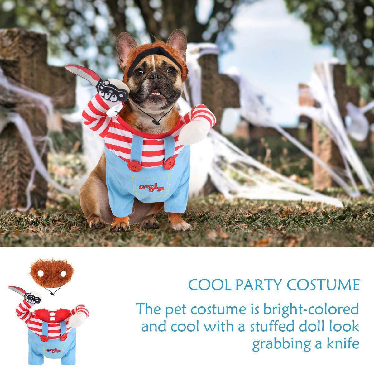 Chucky Dog Cosplay Fancy Costume Halloween Dog Clothes for Small Medium Dogs