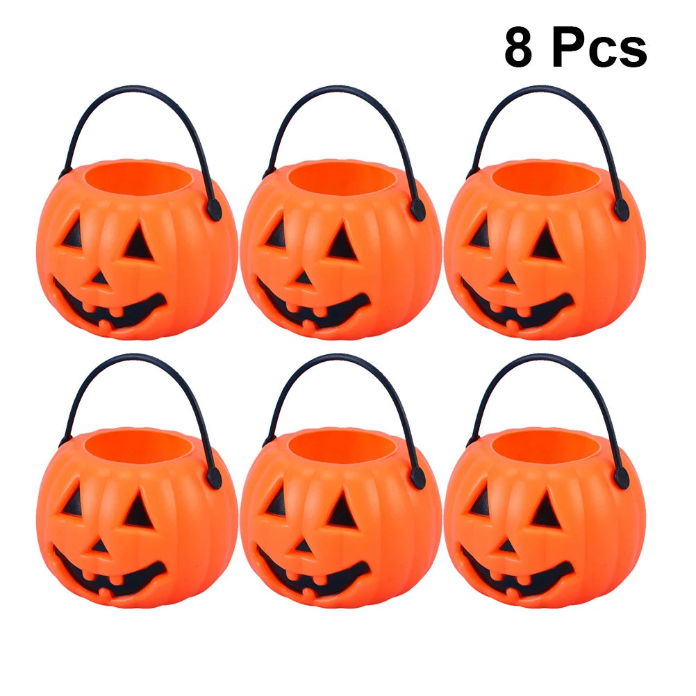 Pumpkin Bucket Halloween Candy Treat Trick or Buckets Holder Pail Mini Kids Basket Plastic Lantern Baskets Cauldron