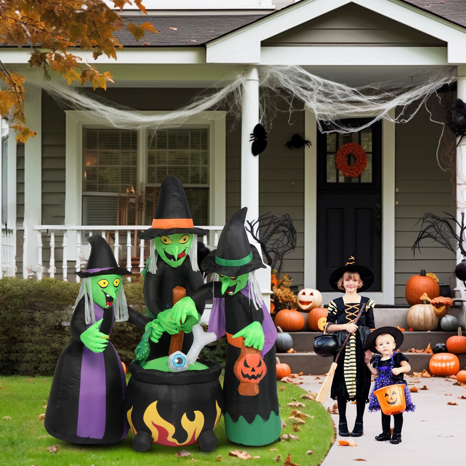 Halloween Inflatable Outdoor Lawn Decoration 6FT 3 Witches Blow up LED Lights