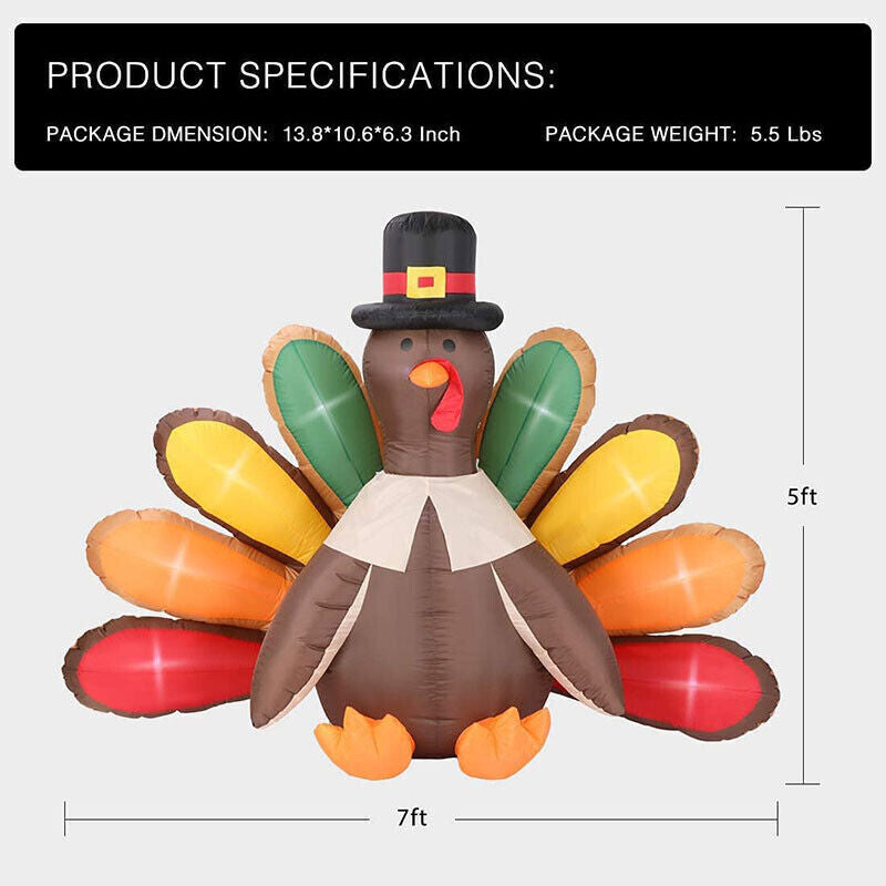 5Ft Inflatable Turkey LED Lighted Airblown Thanksgiving Outdoor Yard Decoration