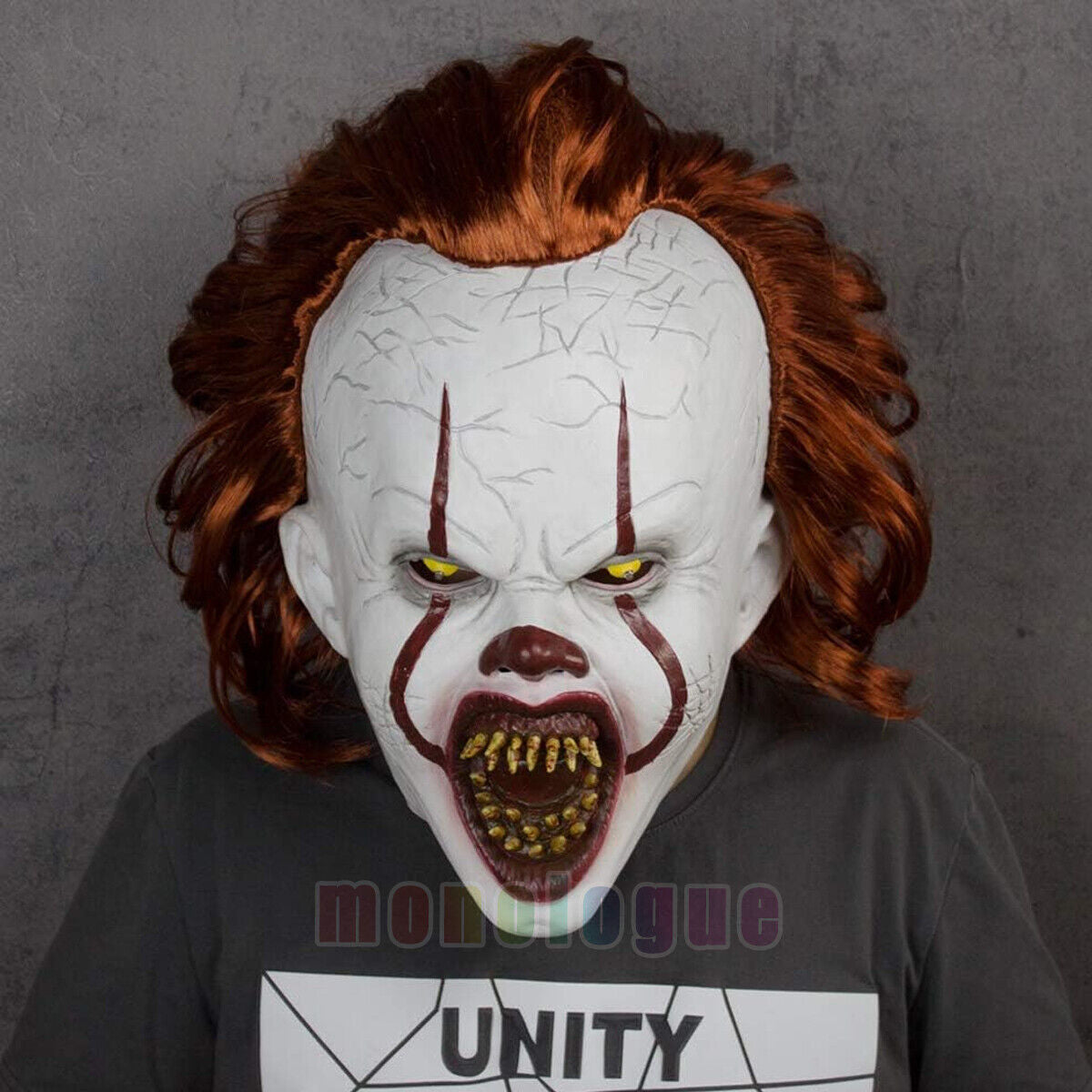 Scary Clown Pennywise IT Full Mask Evilred Eyes Horror Cosplay Halloween Costume