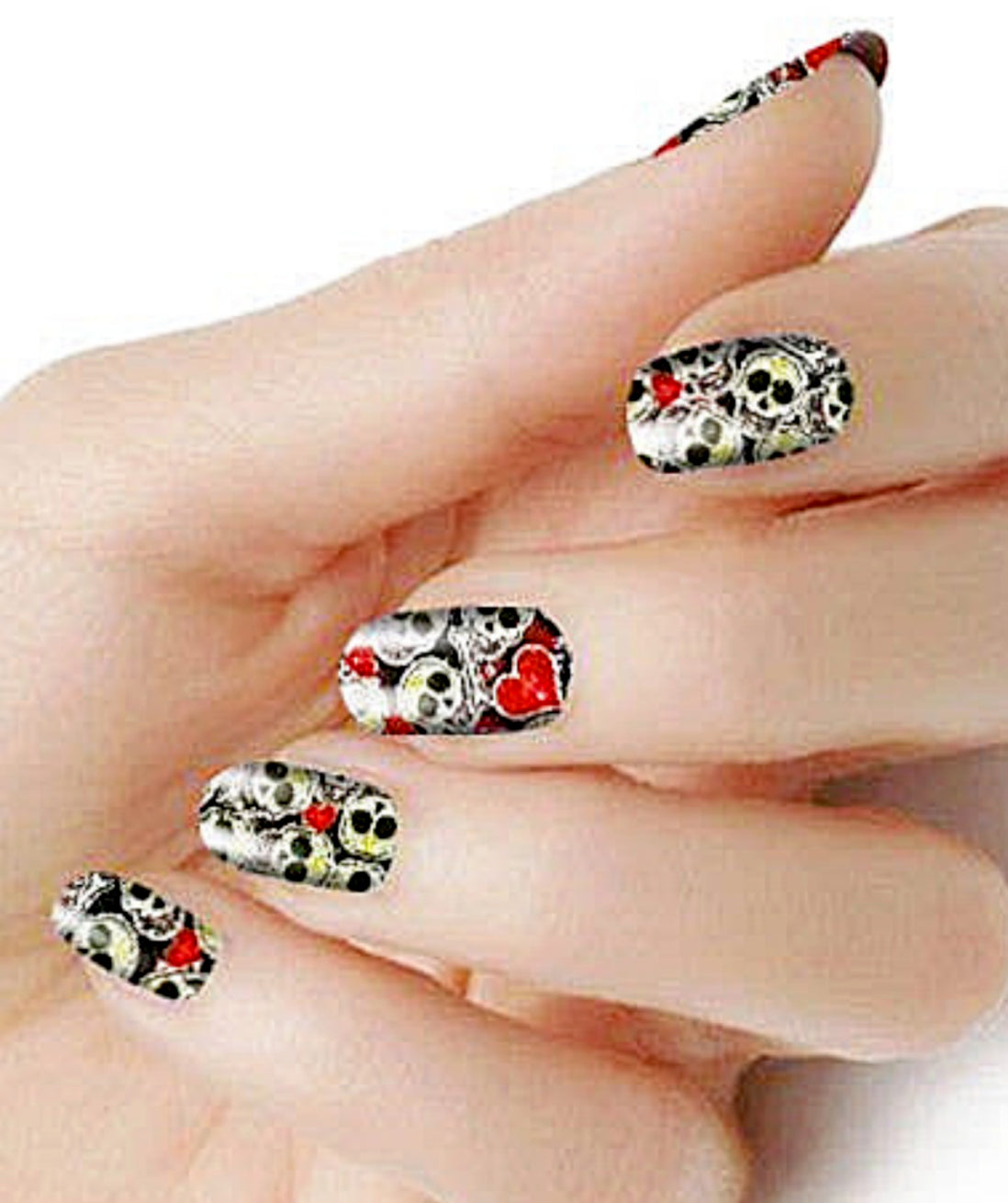 Halloween Skulls Black Red Color Wraps Real Nail Polish Strips M175 Street Art