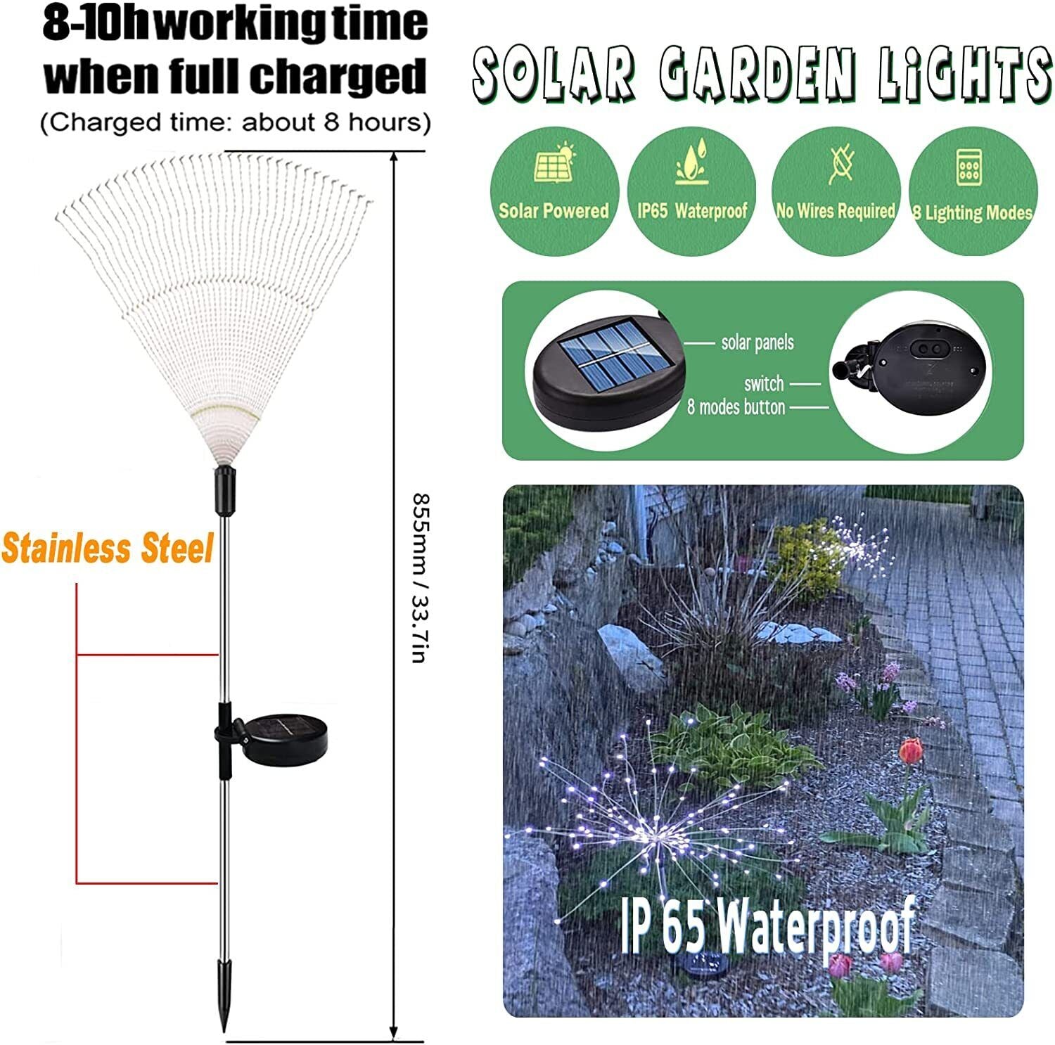 Solar Landscape Lights LED Solar Firework Light Fairy Garden Yard Outdoor Decor