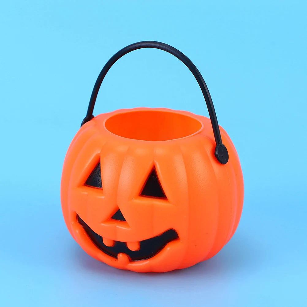 Pumpkin Bucket Halloween Candy Treat Trick or Buckets Holder Pail Mini Kids Basket Plastic Lantern Baskets Cauldron