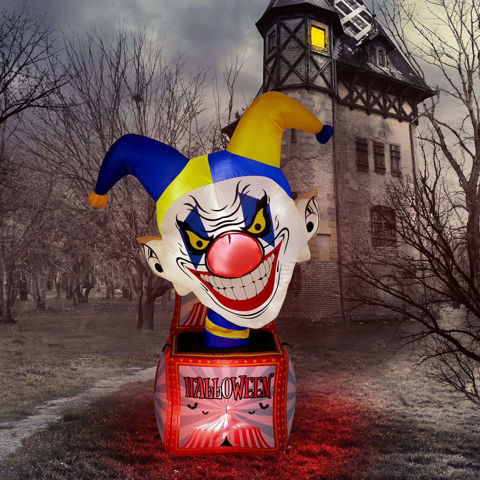 4FT Halloween Inflatable Circus Clown Box Outdoor Decorations Blow up Yard Decor