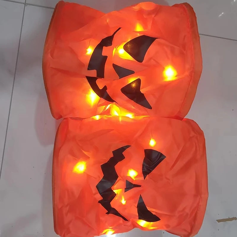 LED Light Halloween Trick or Treat Bucket Pumpkin Candy Bags Collapsible Halloween Basket for Halloween Glow Party Gift Basket