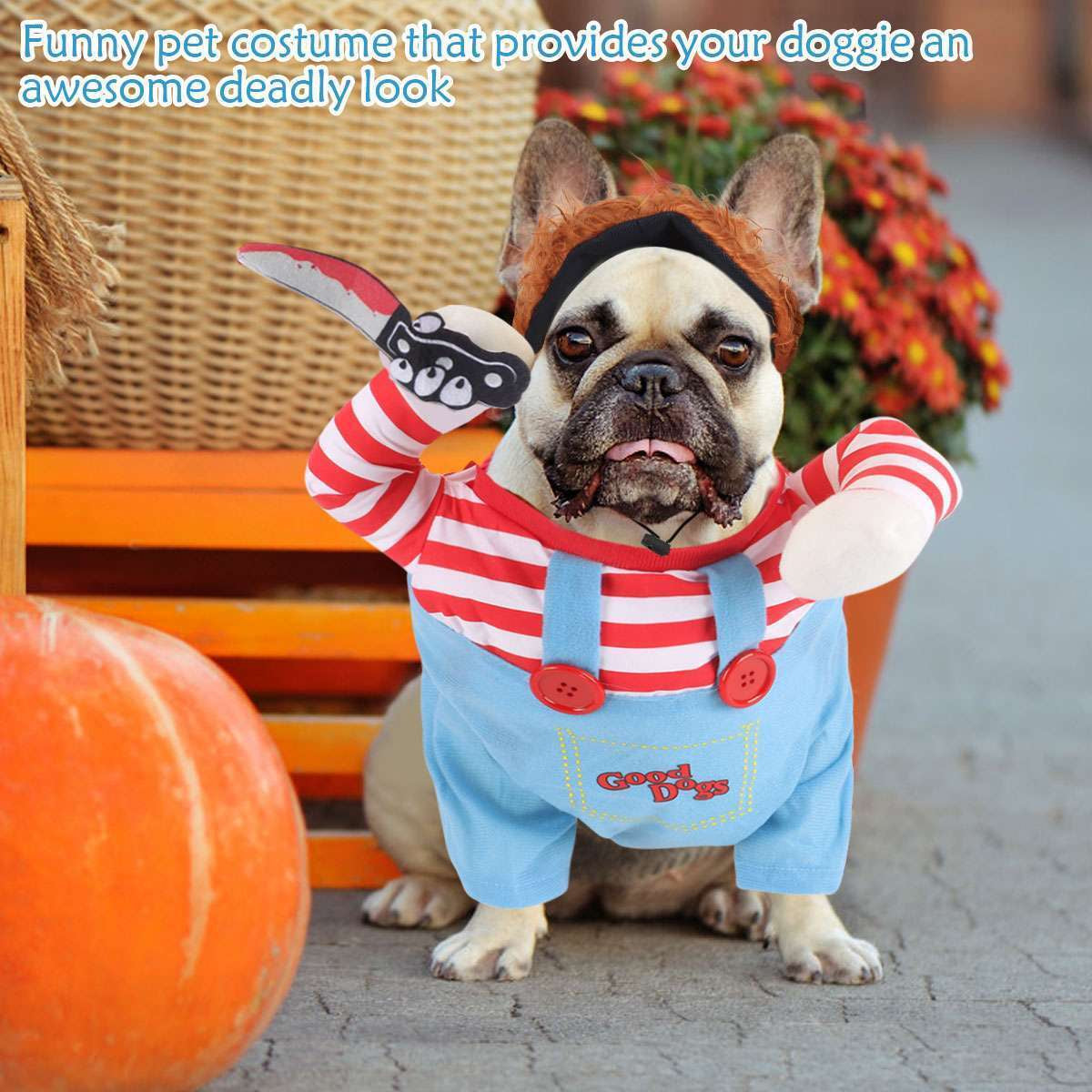 Chucky Dog Cosplay Fancy Costume Halloween Dog Clothes for Small Medium Dogs