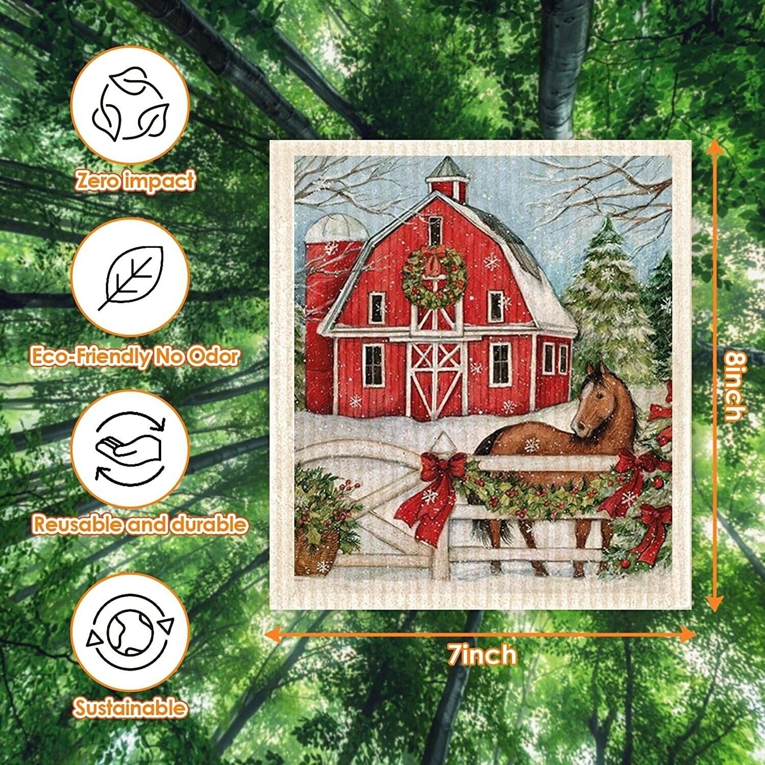 Morigins Swedish Kitchen Dishcloths Christmas Absorbent Dish Towels 6 Pieces