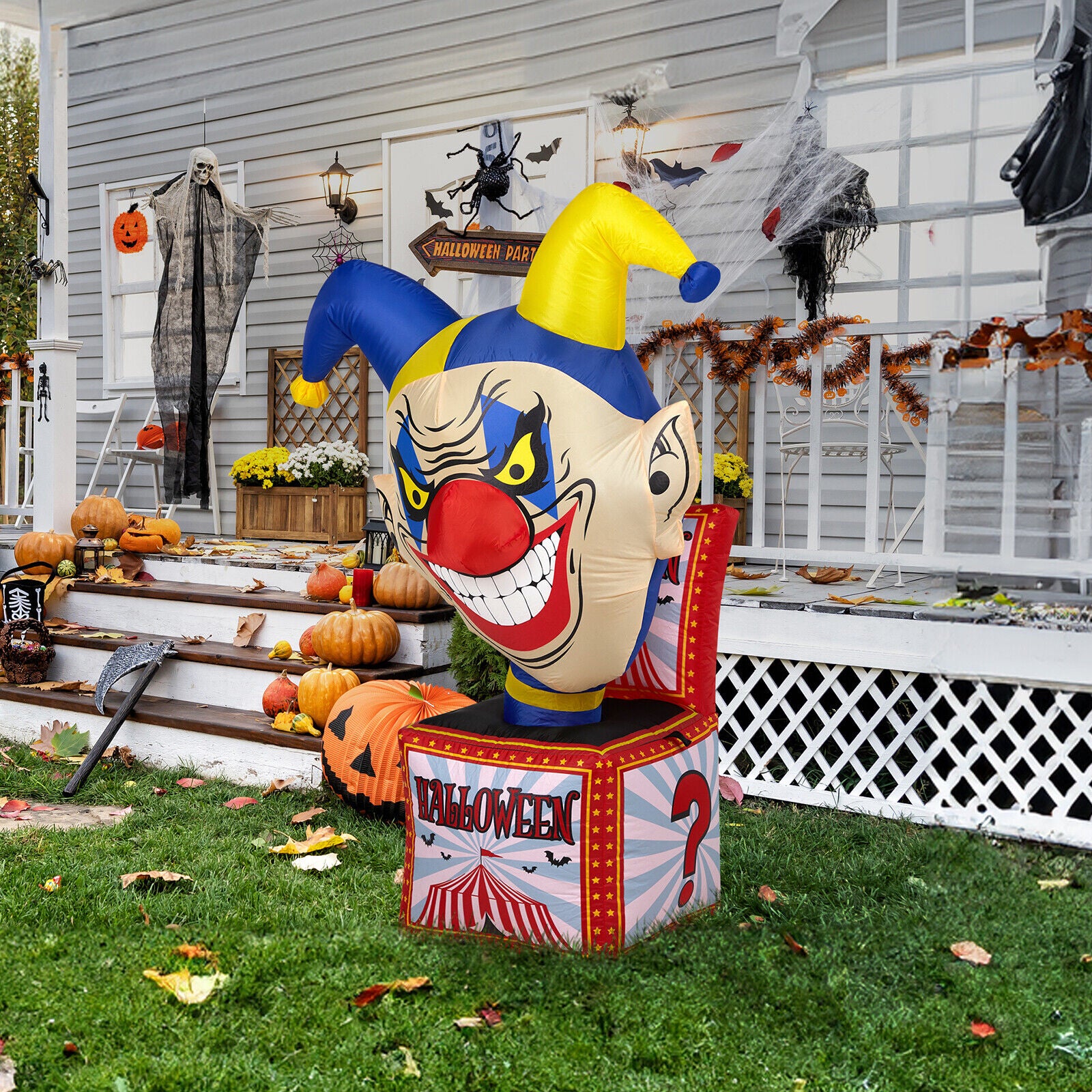 4FT Halloween Inflatable Circus Clown Box Outdoor Decorations Blow up Yard Decor