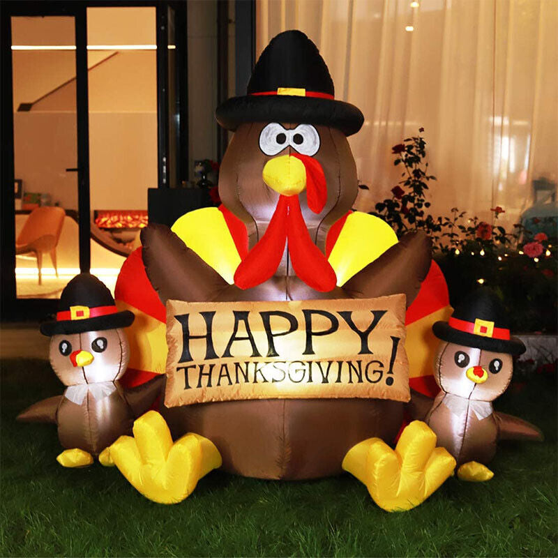 6Ft Thanksgiving Inflatable LED Lighted Turkey Family Blow up Outdoor Lawn Yard