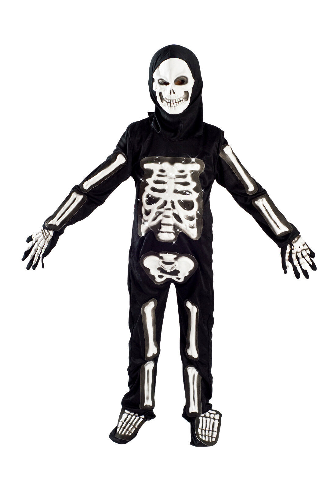 Skeleton Halloween Costume Boys Light up Size 5-6, 6-8 Glowing Fiber Optic Kids