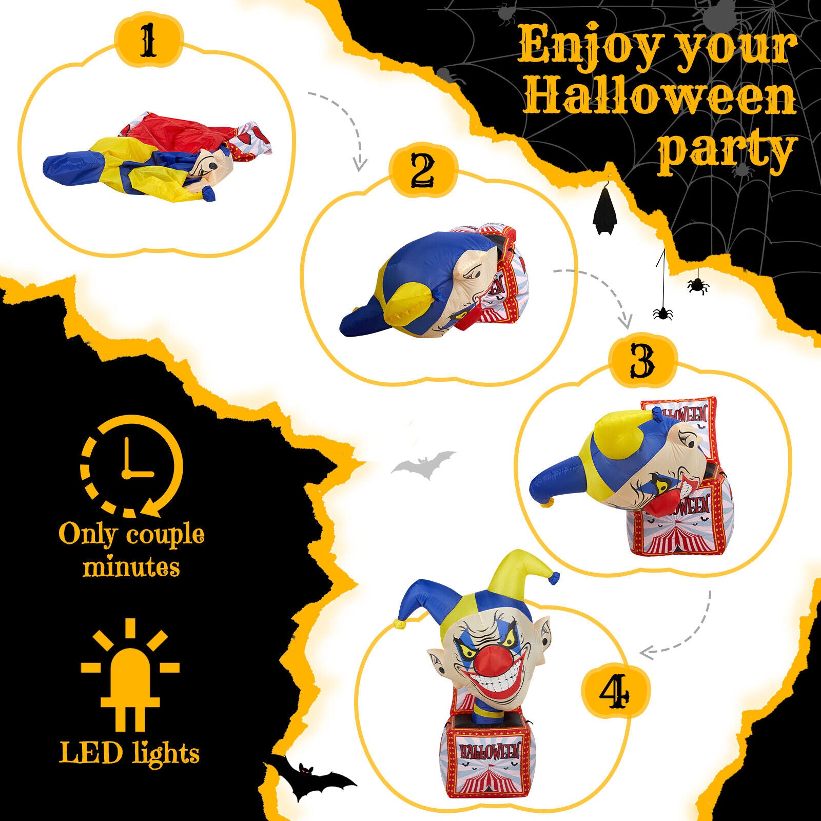 4FT Halloween Inflatable Circus Clown Box Outdoor Decorations Blow up Yard Decor