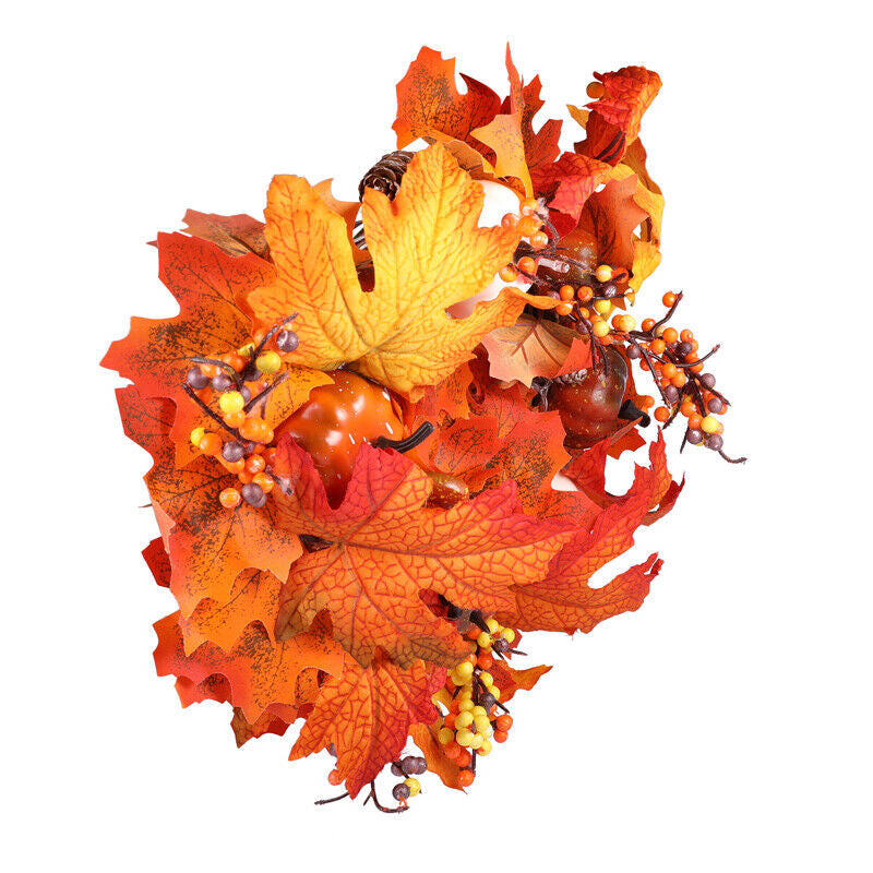 Fall Pumpkin Wreath Autumn Garlands LED Light Fr Front Door Hanging Thanksgiving
