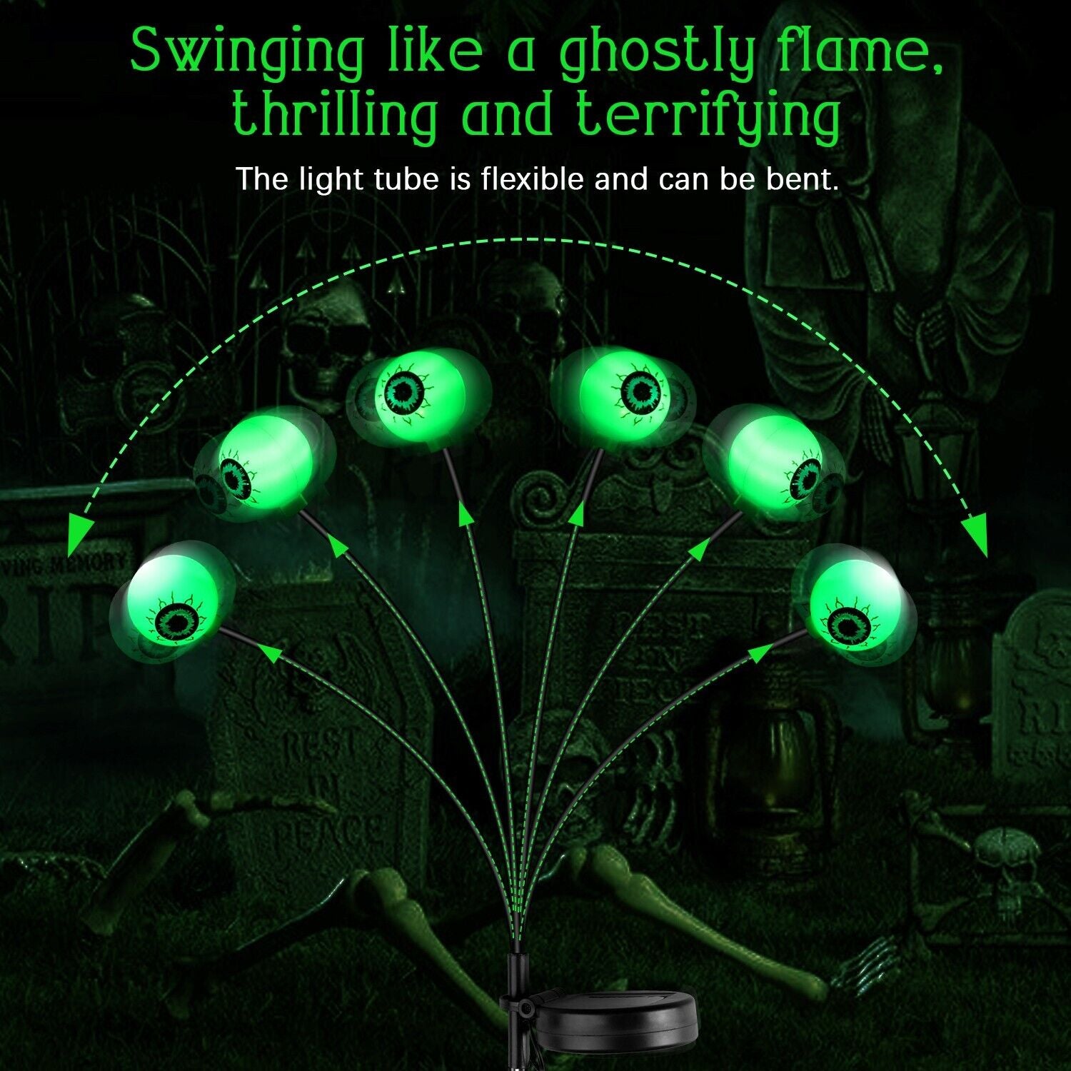 2 Pack LED Solar Eyeballs Light Garden Outdoor Waterproof Halloween Decor Lamp