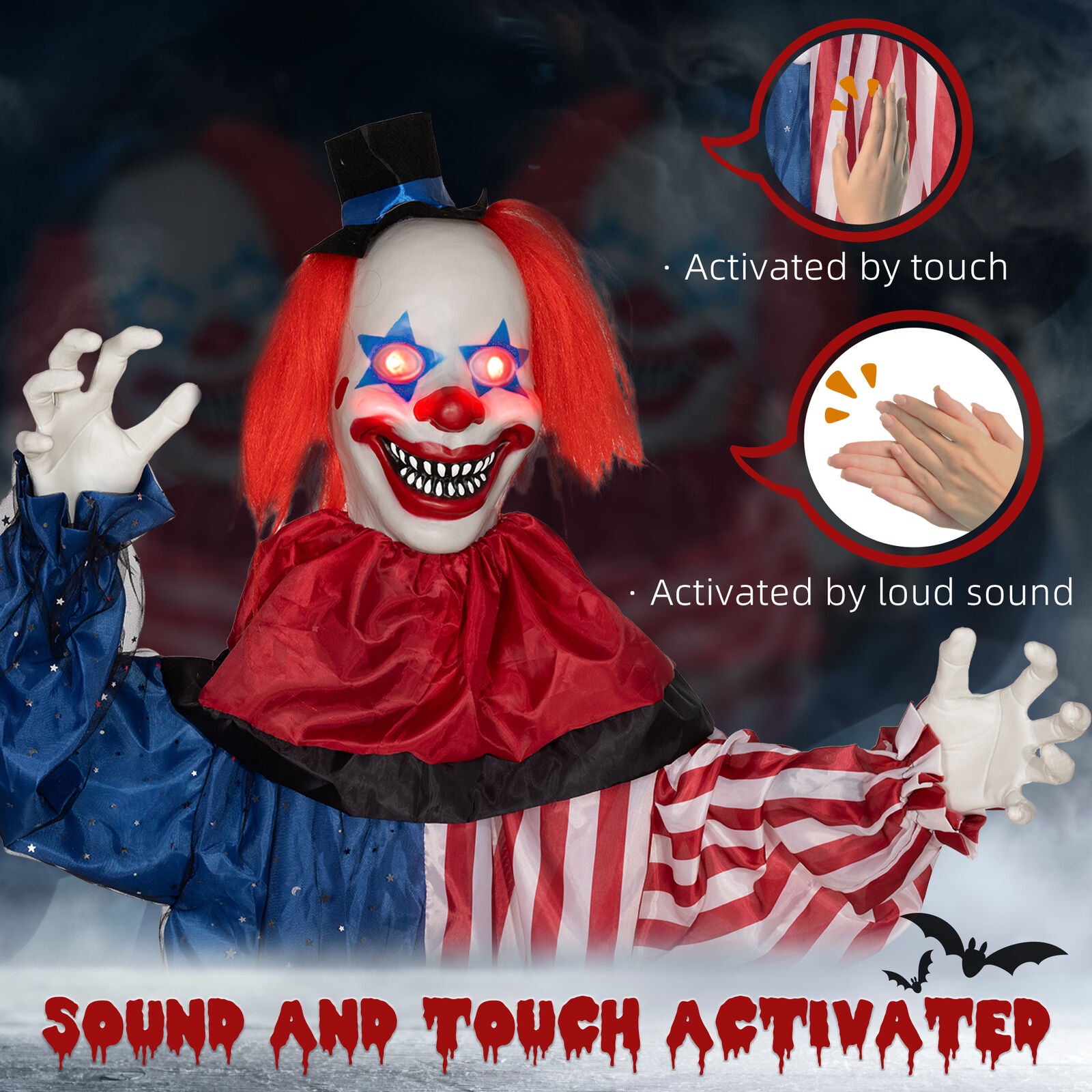 Hanging Clown Halloween Animatronic, Sound Activated for Party