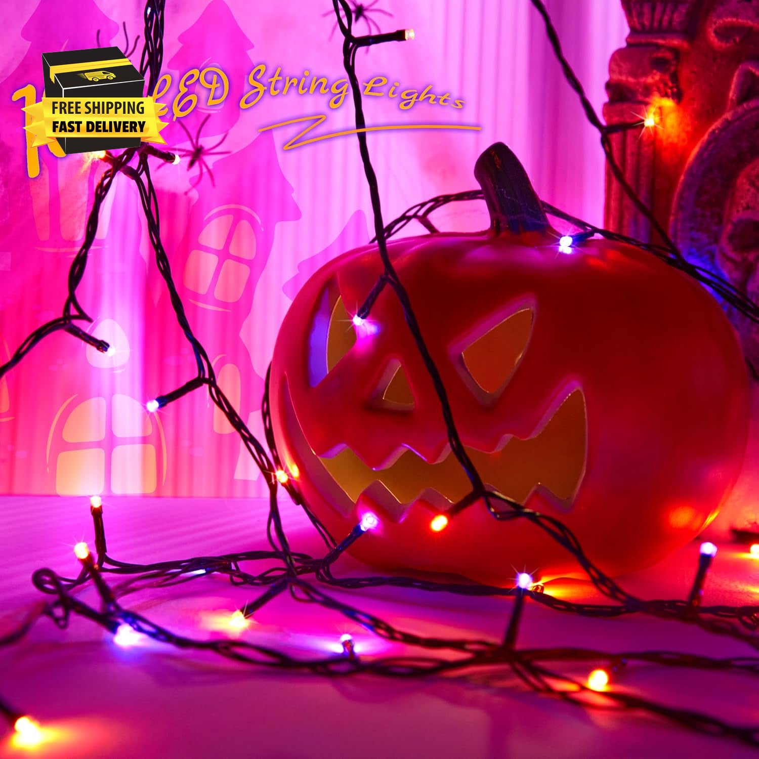 Halloween 100 LED String Lights,39Ft String Lights with 8 Modes&Timer Function,