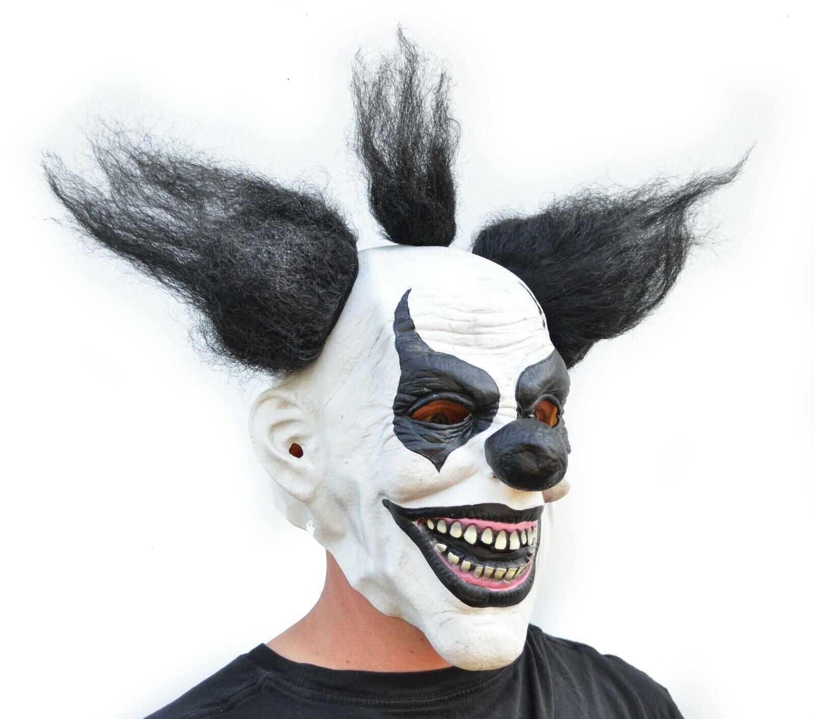 Scary Halloween Clown Mask with Hair Costume Party Black & White Clown