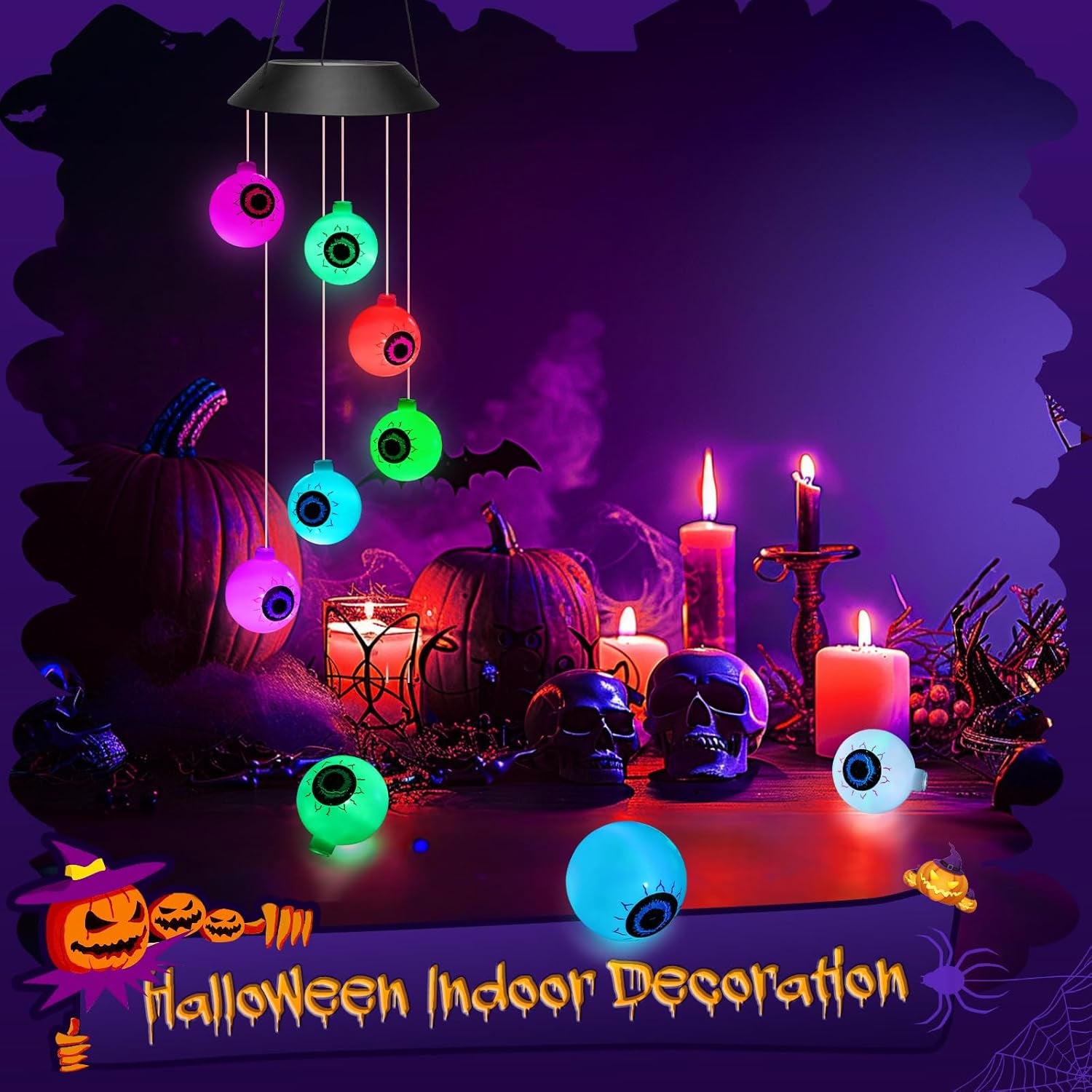 Halloween Decorations outside Solar Outdoor Lights Waterproof Eyeballs Wind Chim