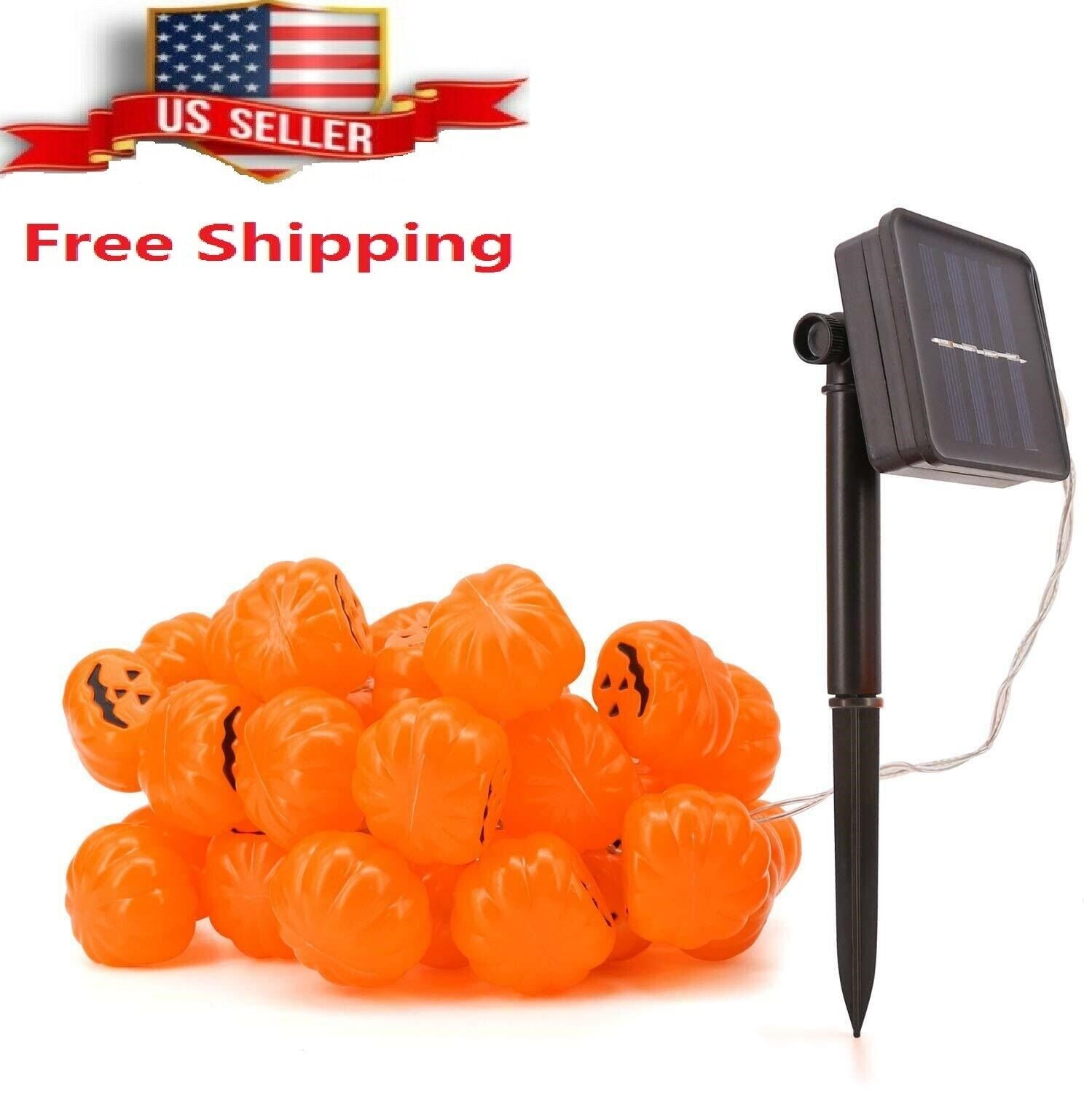 Halloween Solar Powered LED Jack O Lantern String Light 40 LED Pumpkin Light US