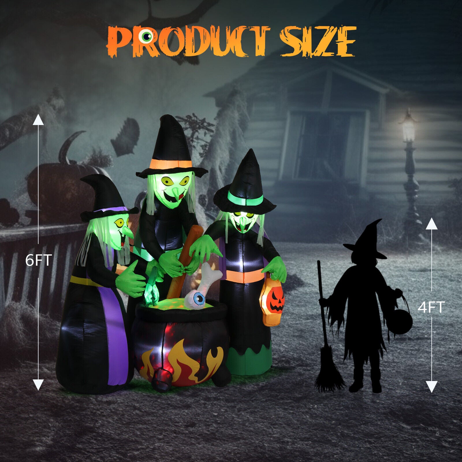 Halloween Inflatable Outdoor Lawn Decoration 6FT 3 Witches Blow up LED Lights