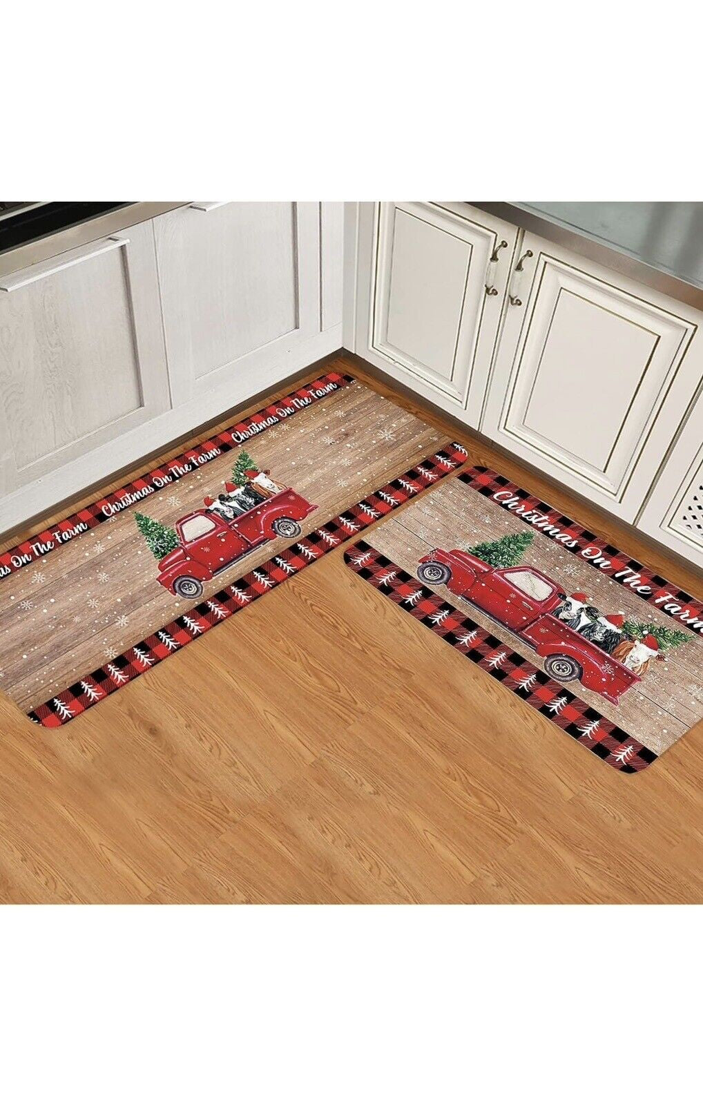 Christmas Comfort Kitchen Rug Set 2 Piece, Non Slip Cushioned Floor Mat