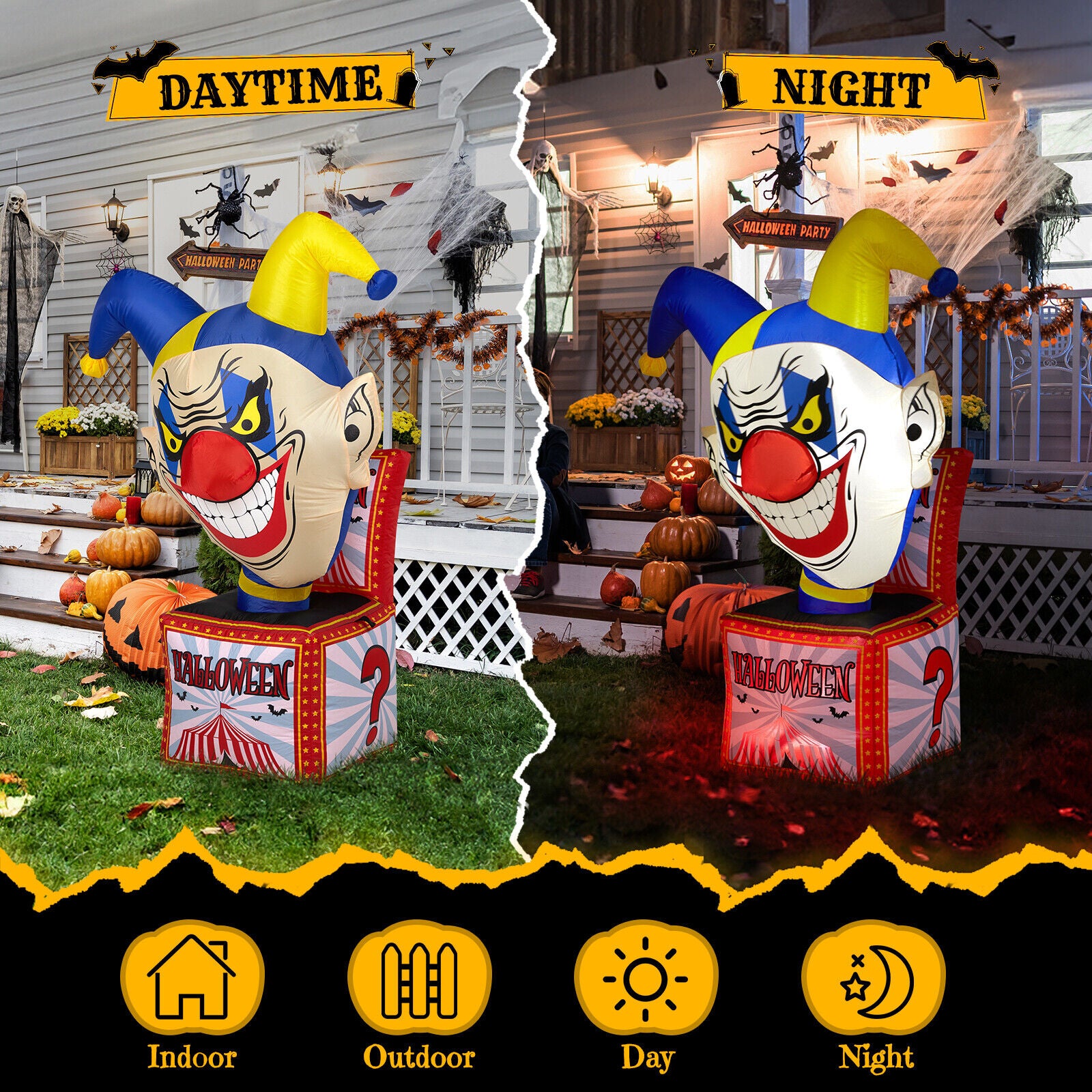 4FT Halloween Inflatable Circus Clown Box Outdoor Decorations Blow up Yard Decor