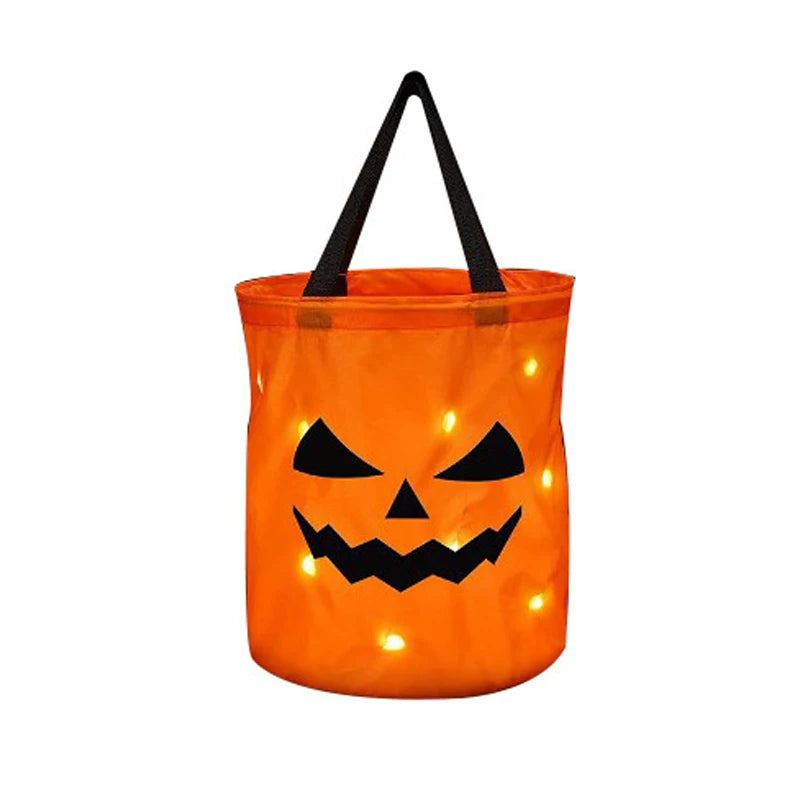 LED Light Halloween Trick or Treat Bucket Pumpkin Candy Bags Collapsible Halloween Basket for Halloween Glow Party Gift Basket