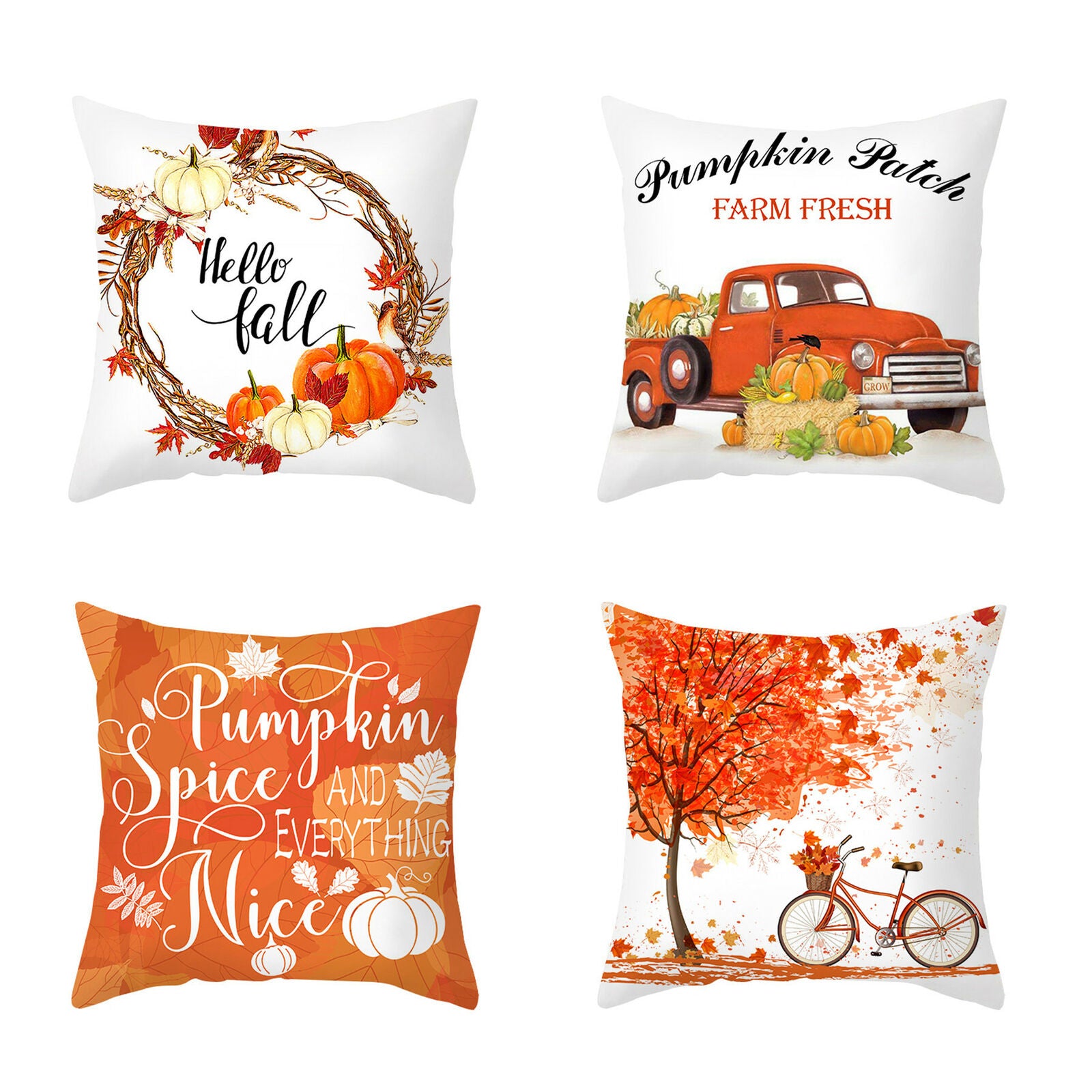 4Pcs Fall Pillow Covers Throw Pillowcase Autumn Pumpkin Thanksgiving Decor 18X18