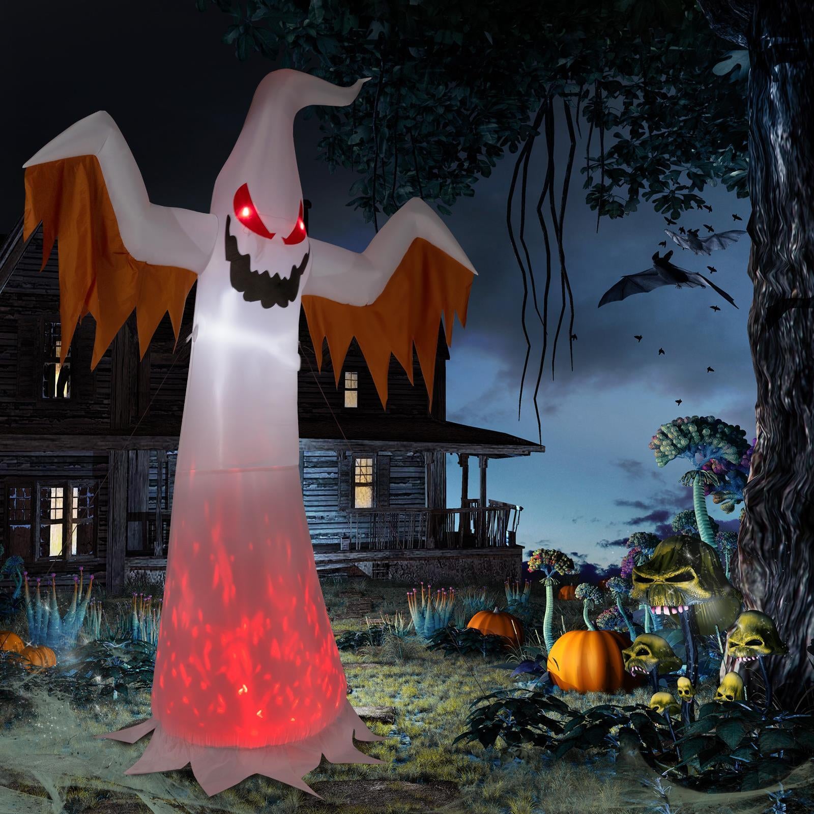 12FT Halloween Inflatable Giant Ghost with Red Eye Led Lights Blow up Decoration