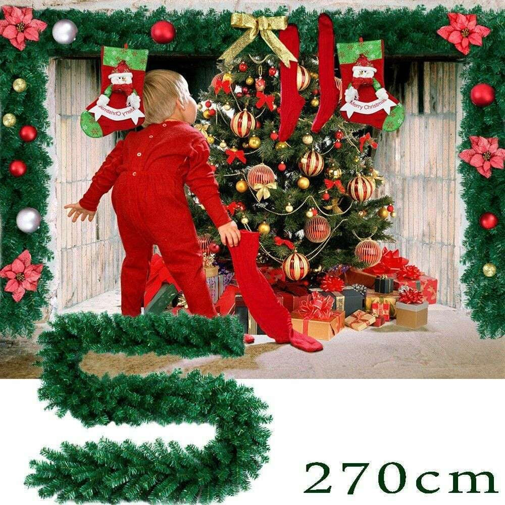 9FT Christmas Garland Artificial Wreath Ornaments Xmas Tree Home Rattan Decor US