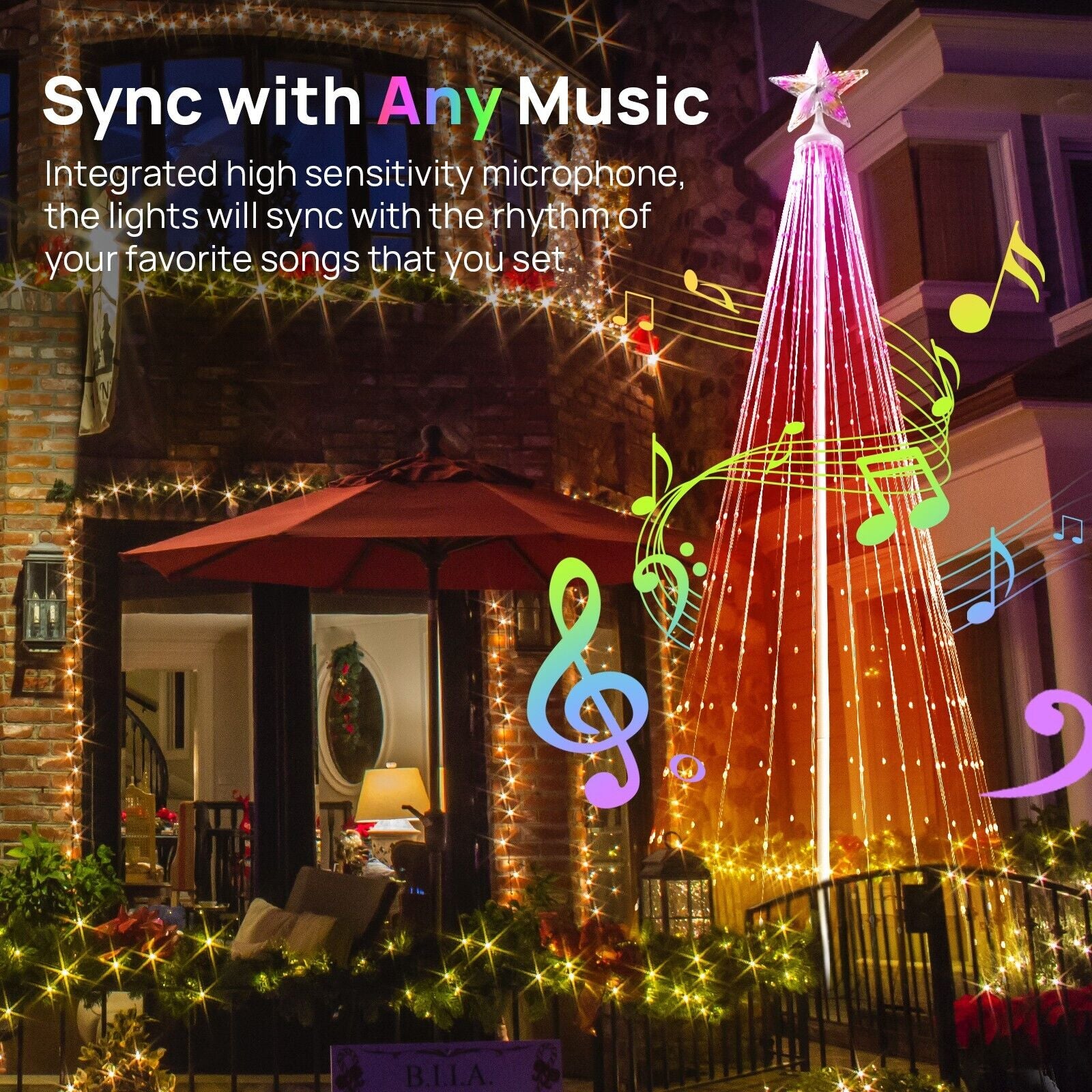 370 LED Lights Show Christmas Tree Cone Outdoor Xmas Home Yard Decor Multicloor
